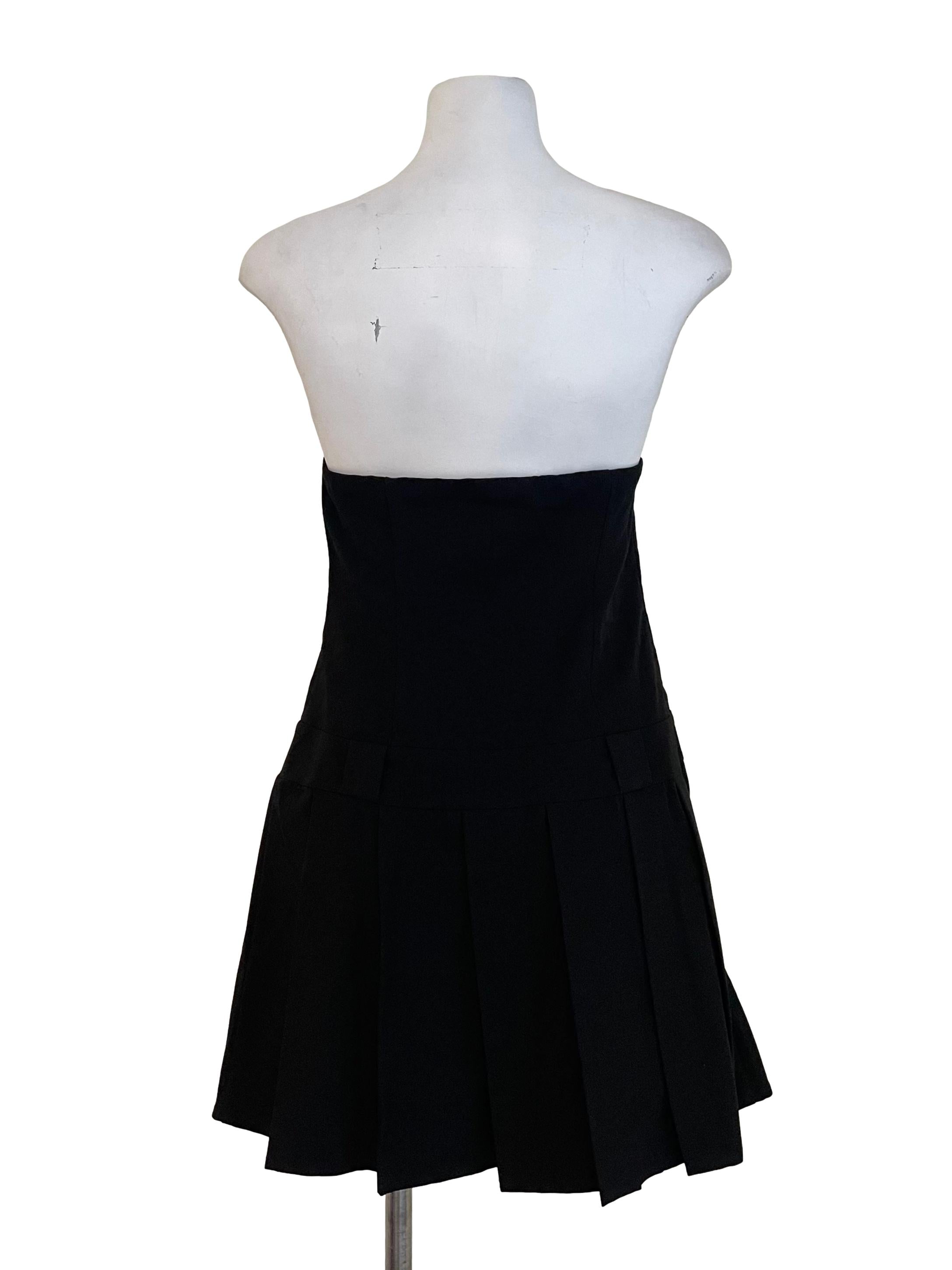 Black Pleated Strapless Dress