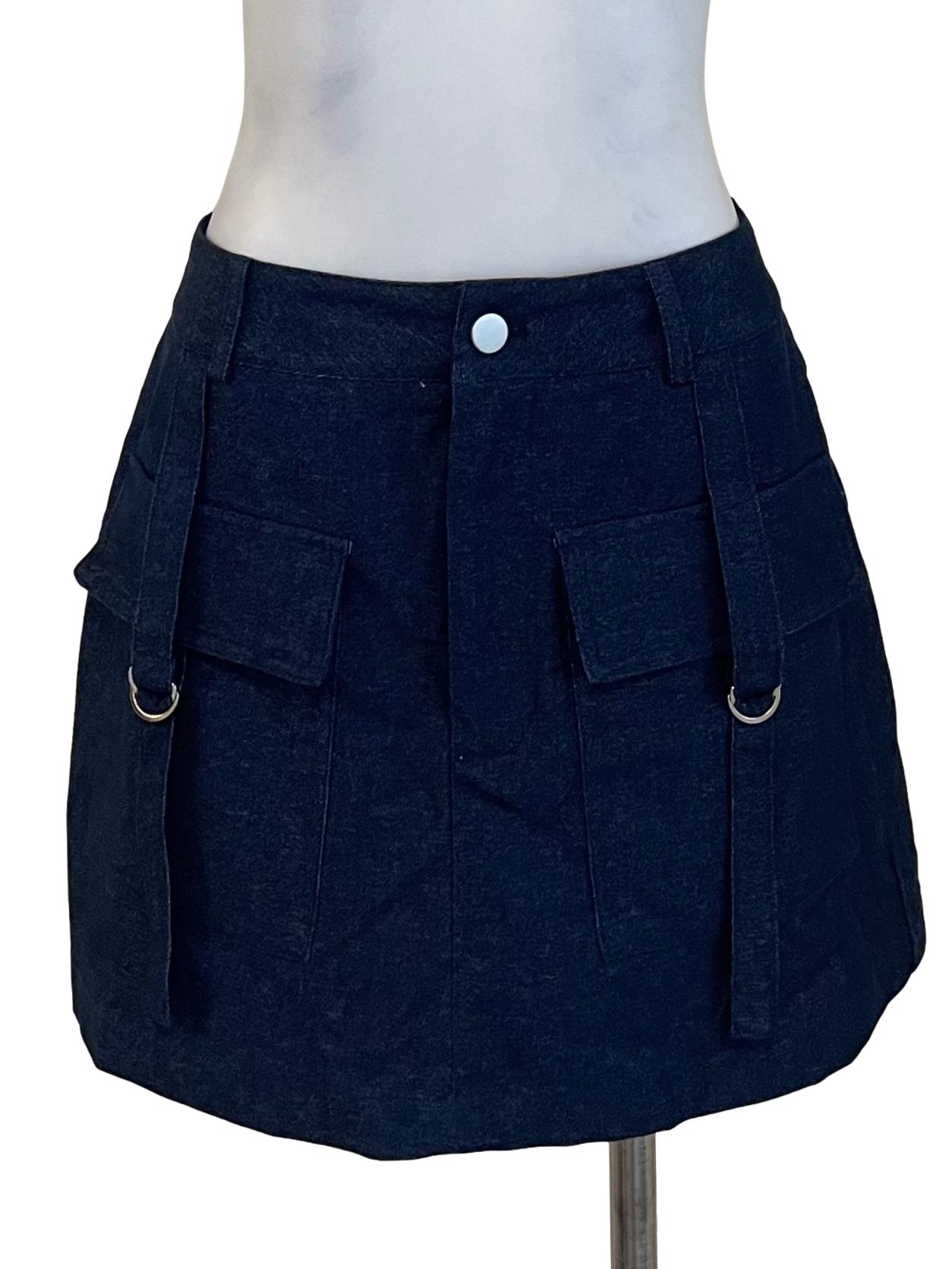 Dark Denim Buckled Mini Skirt