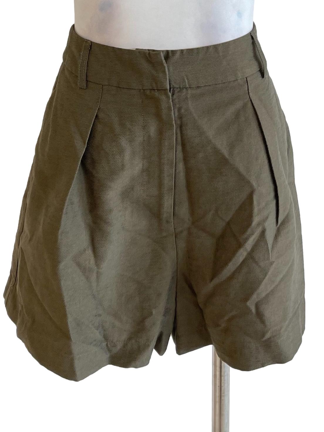 Army Green Pleated Shorts