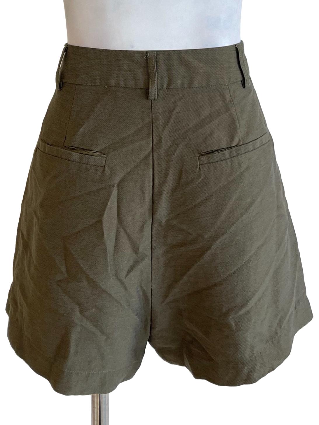 Army Green Pleated Shorts