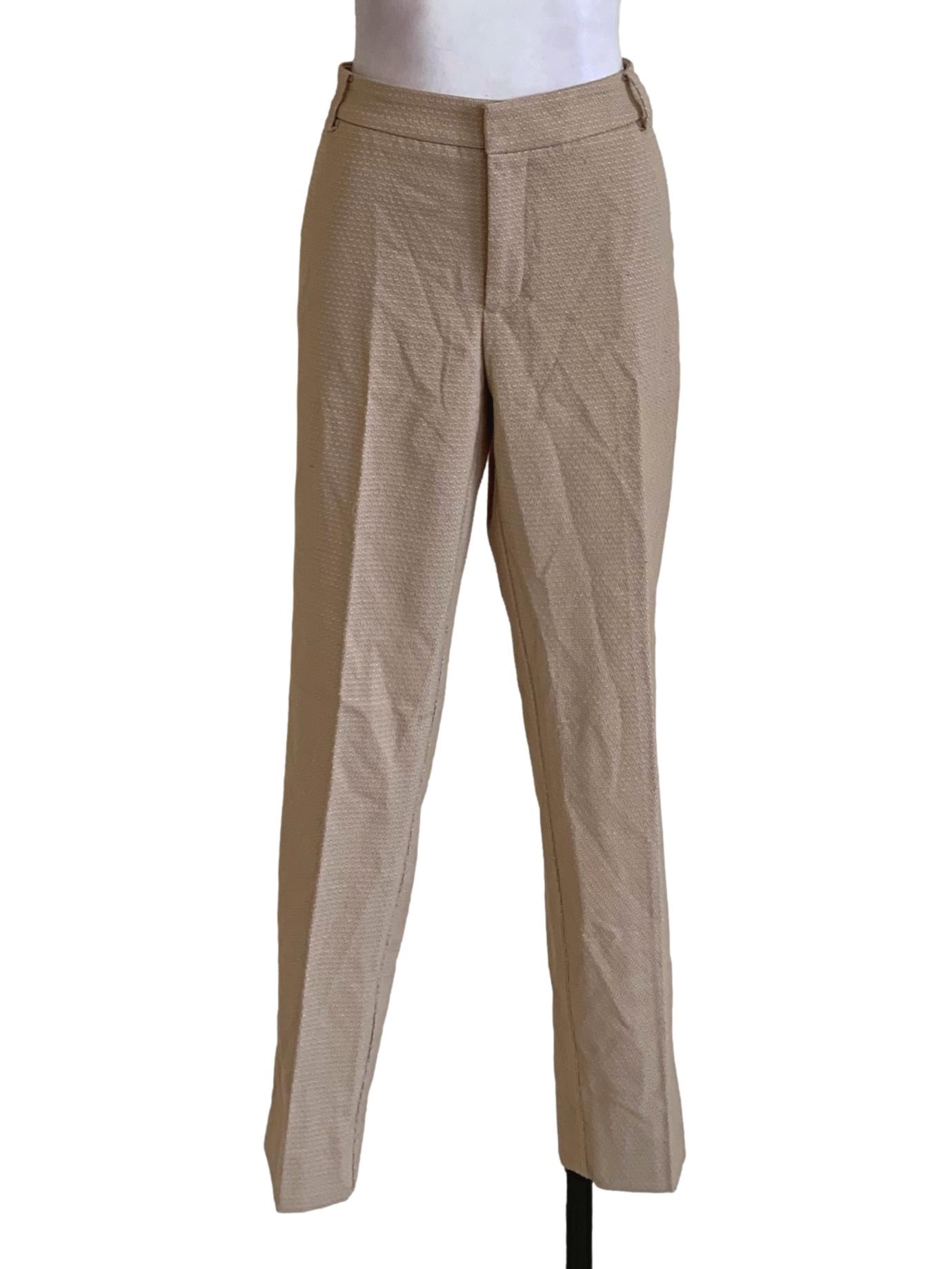 Beige Polka Dot Straight Pants