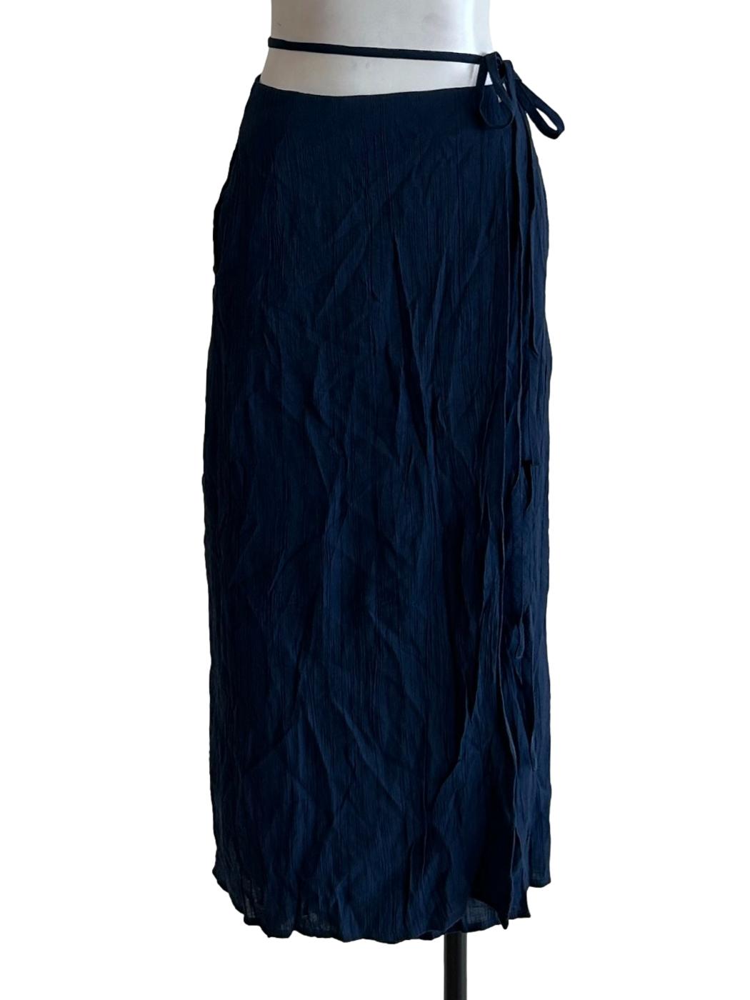 Navy Blue Crinkle Wrap Skirt OSN