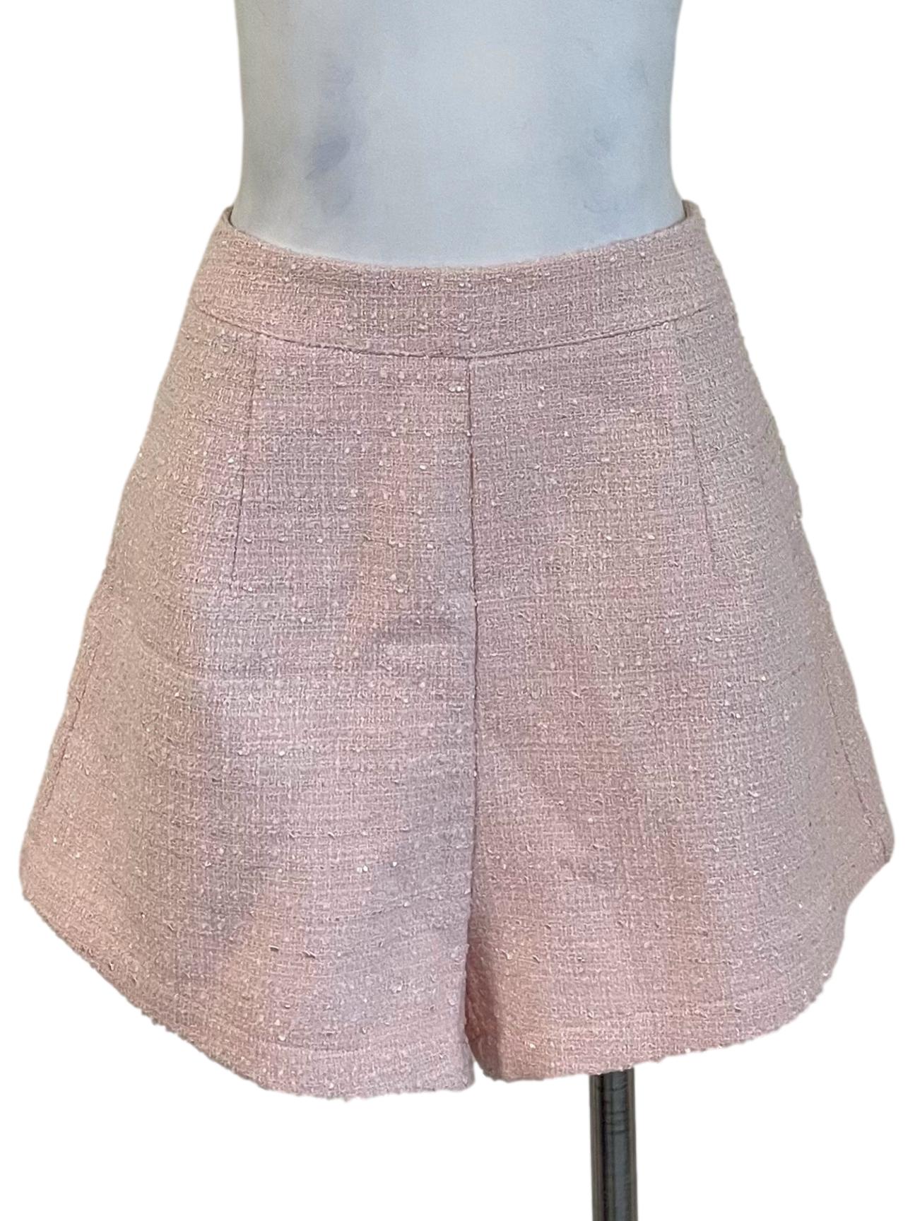 Pale Pink Tweed A-Line Shorts