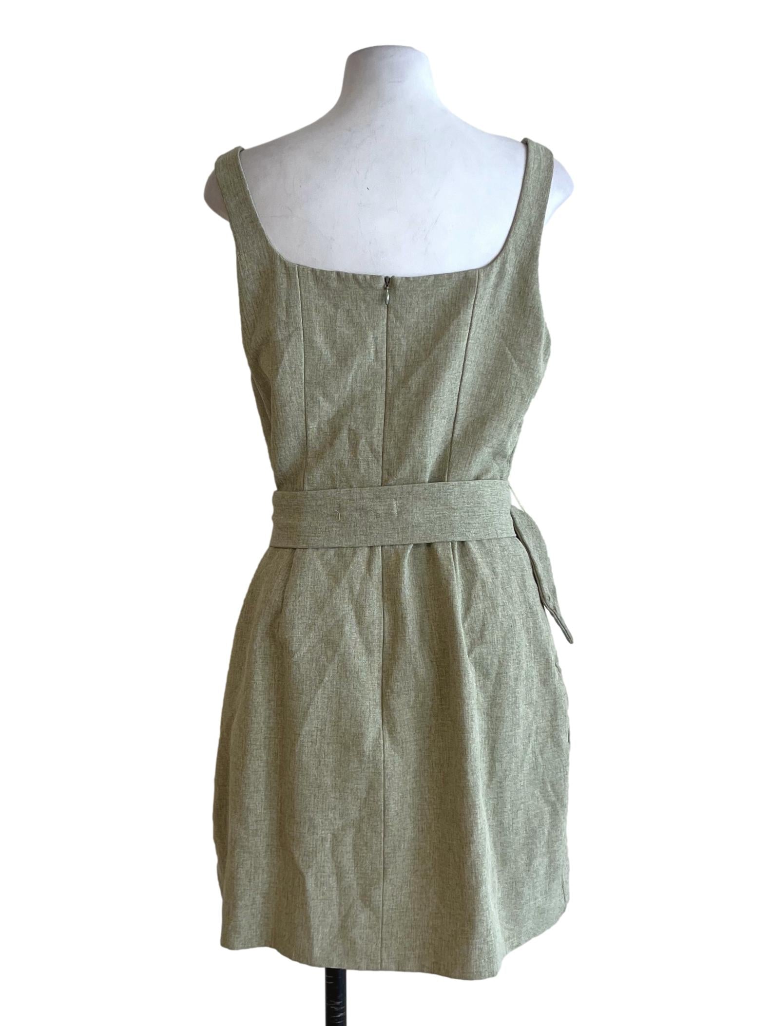 Olive Green Square Neckline A-Line Dress