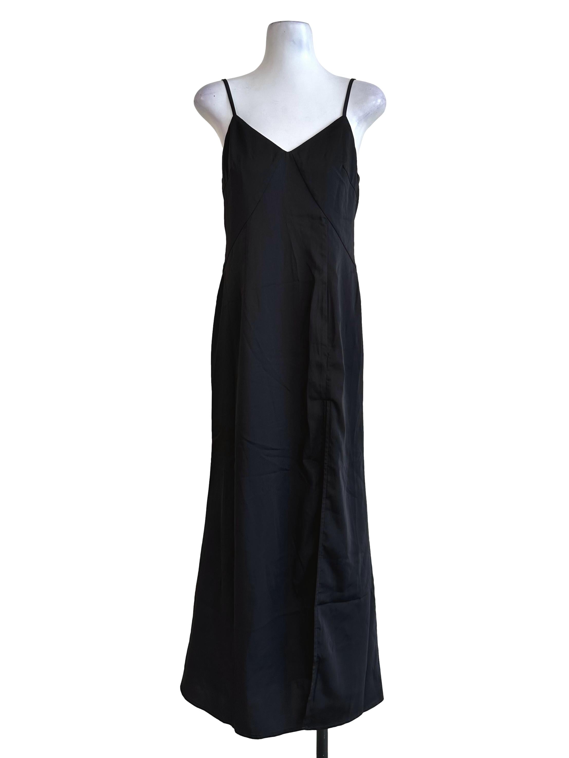 Black Satin Matte Slit Dress