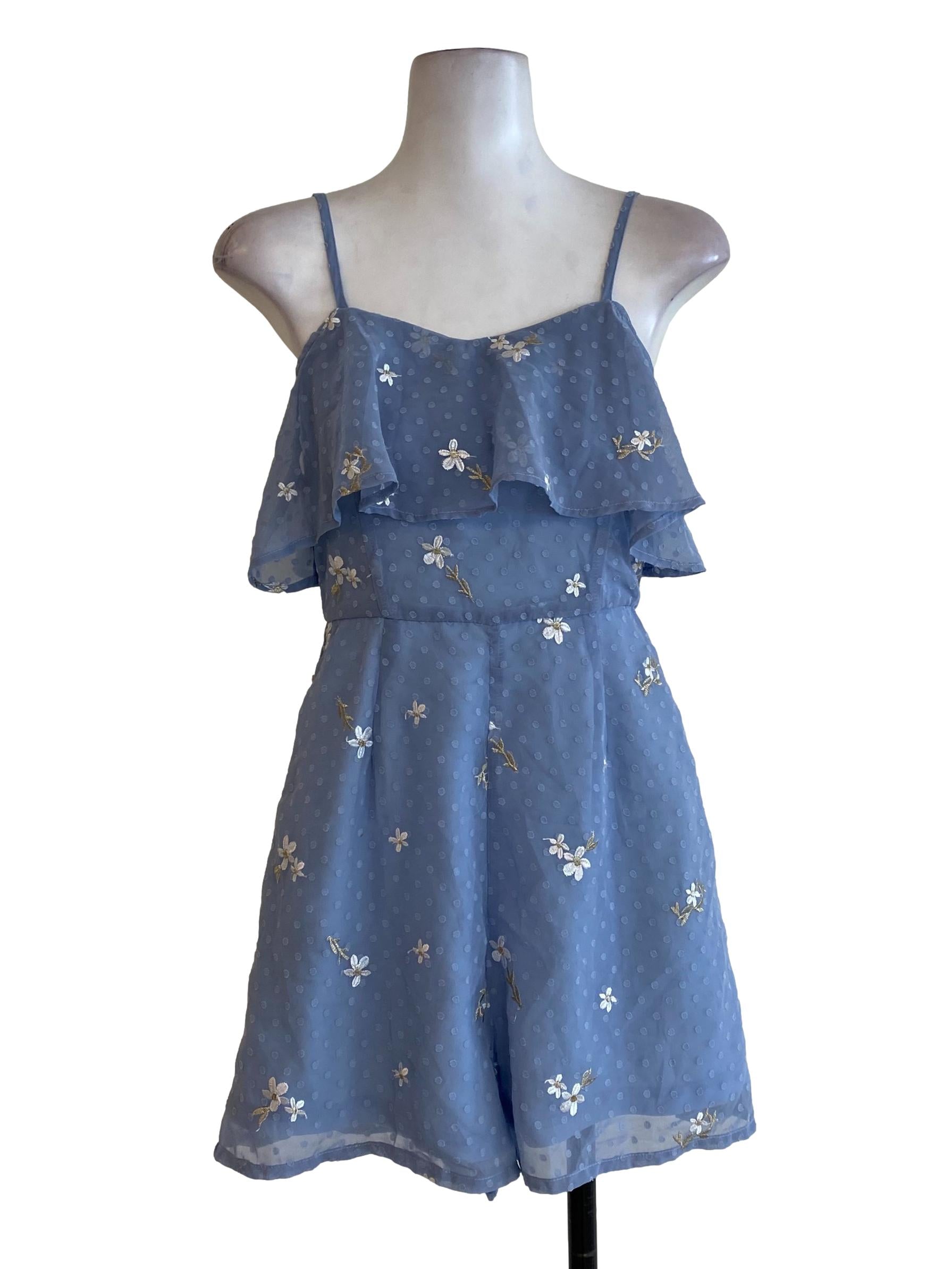 Blue Floral Embroidered Rompers