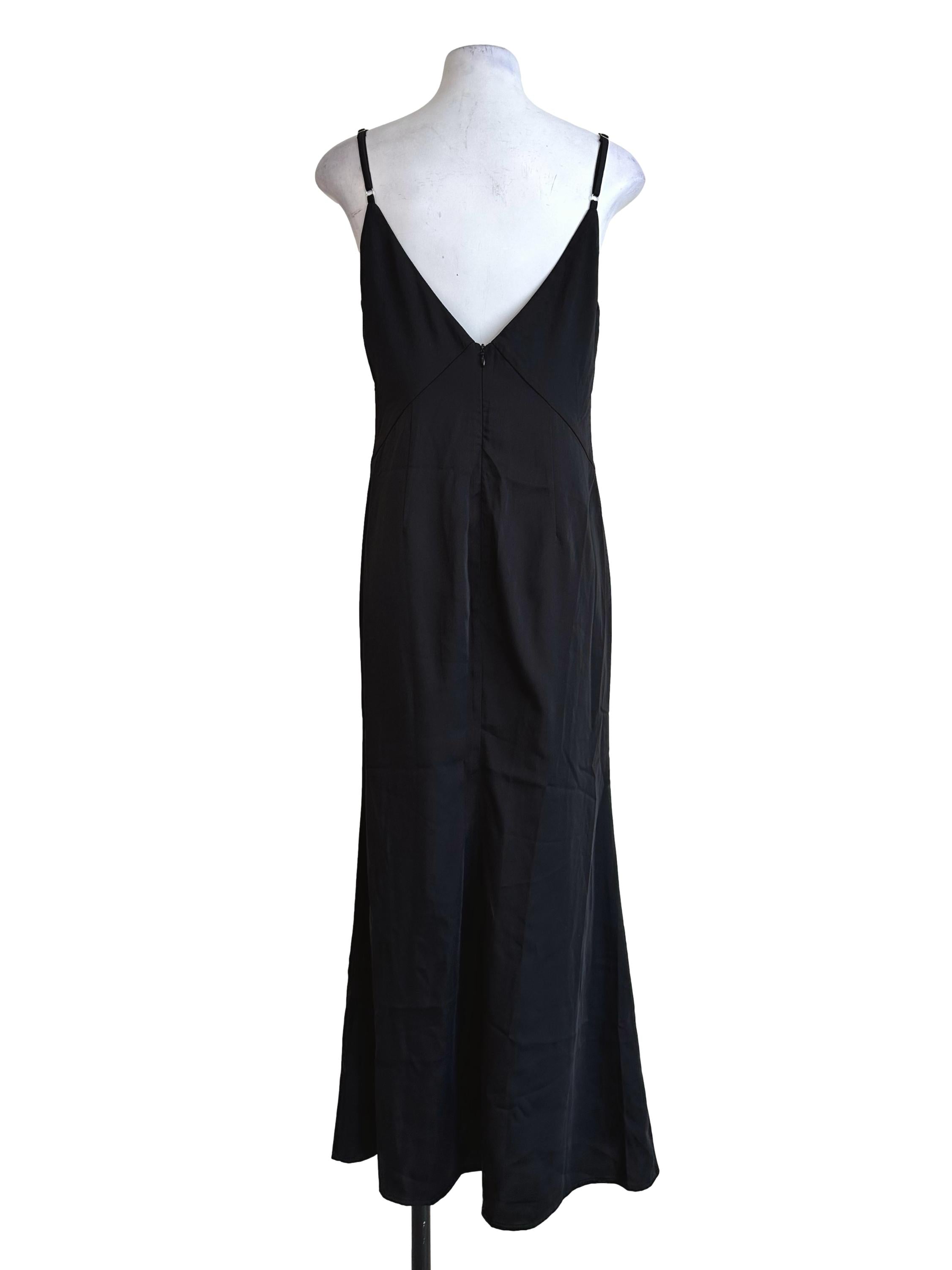 Black Satin Matte Slit Dress