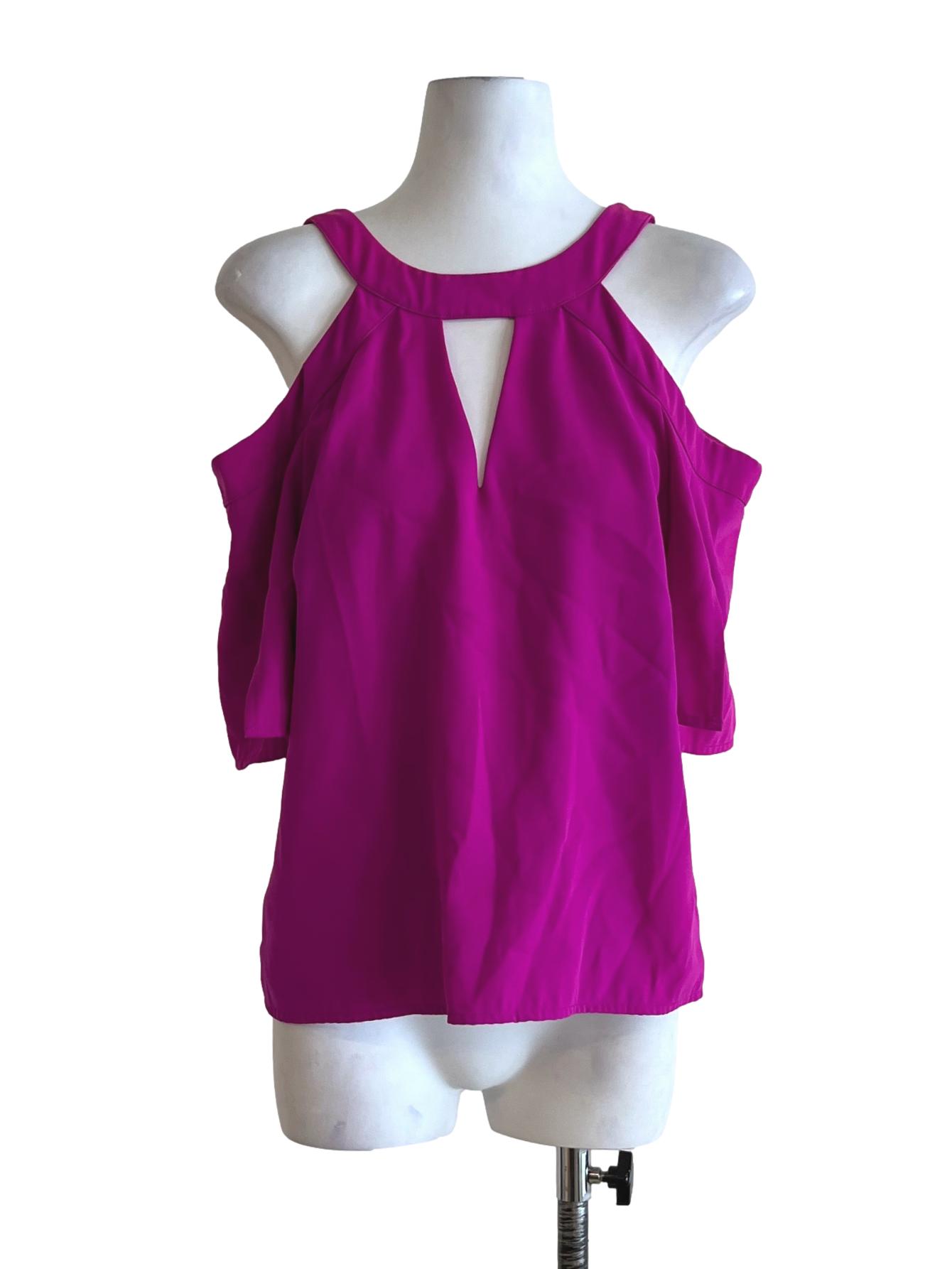 Magenta Purple Jewel Neckline Blouse