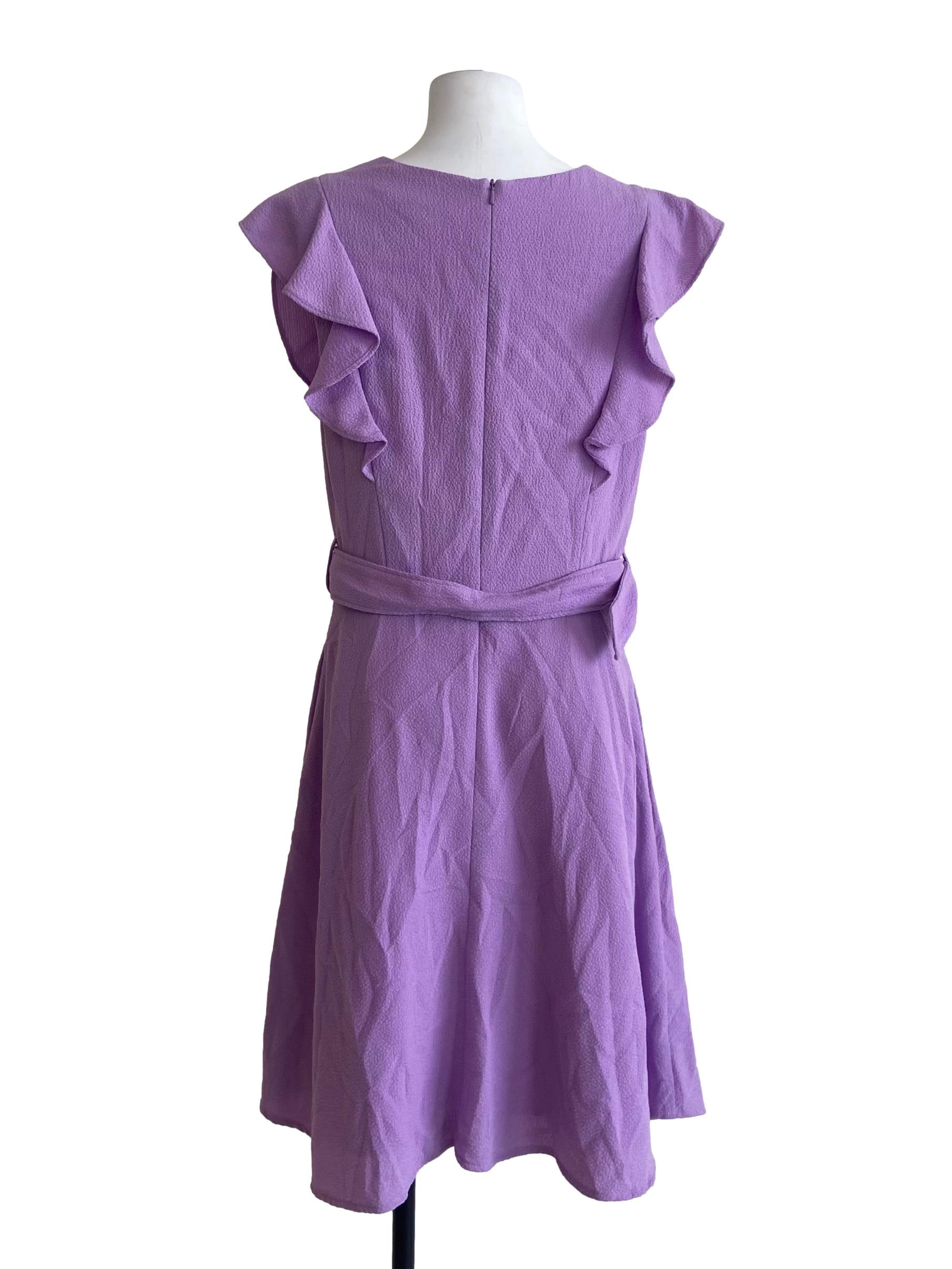 Lilac Purple V-Neck Twill A-Line Dress