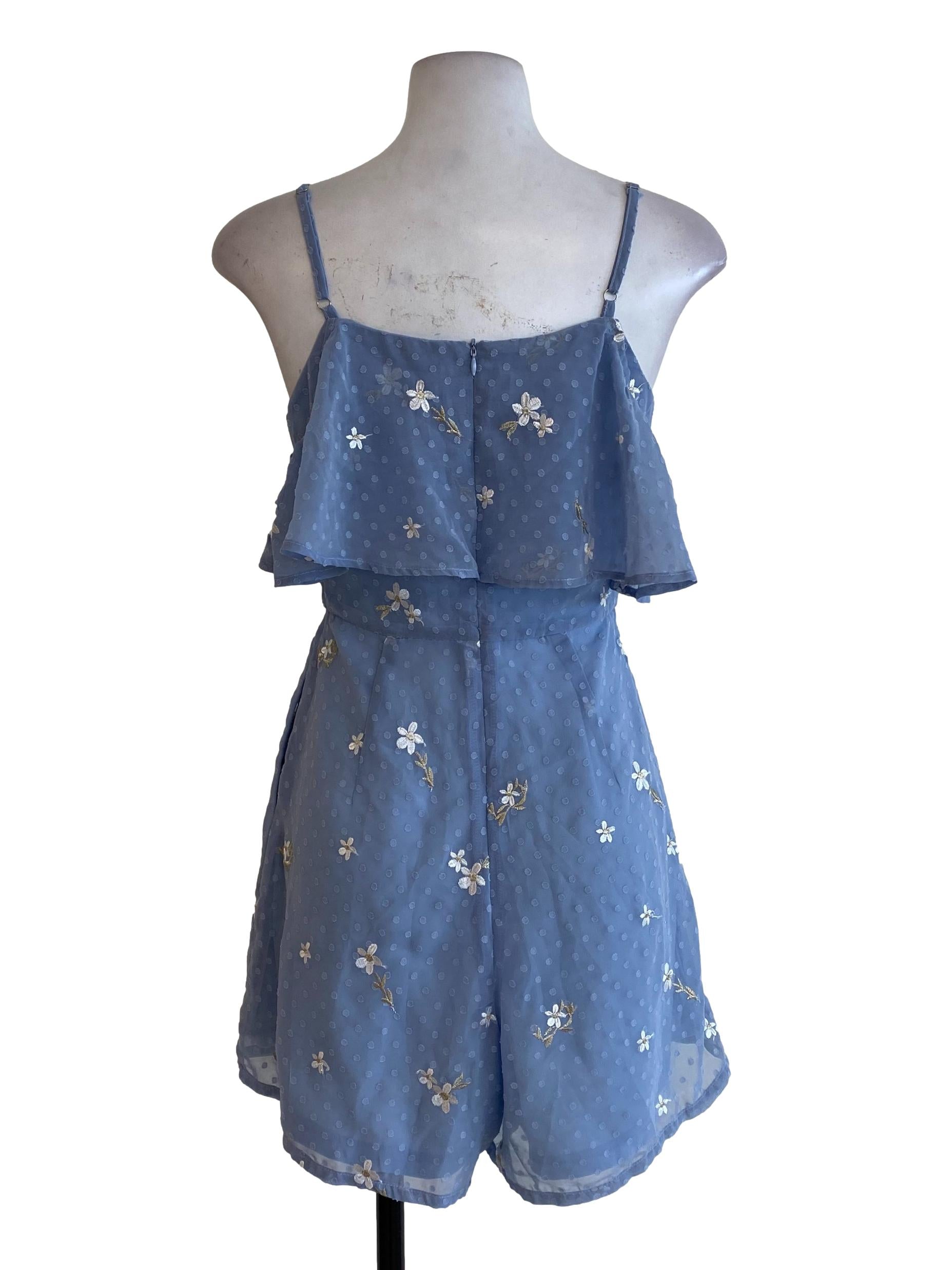 Blue Floral Embroidered Rompers