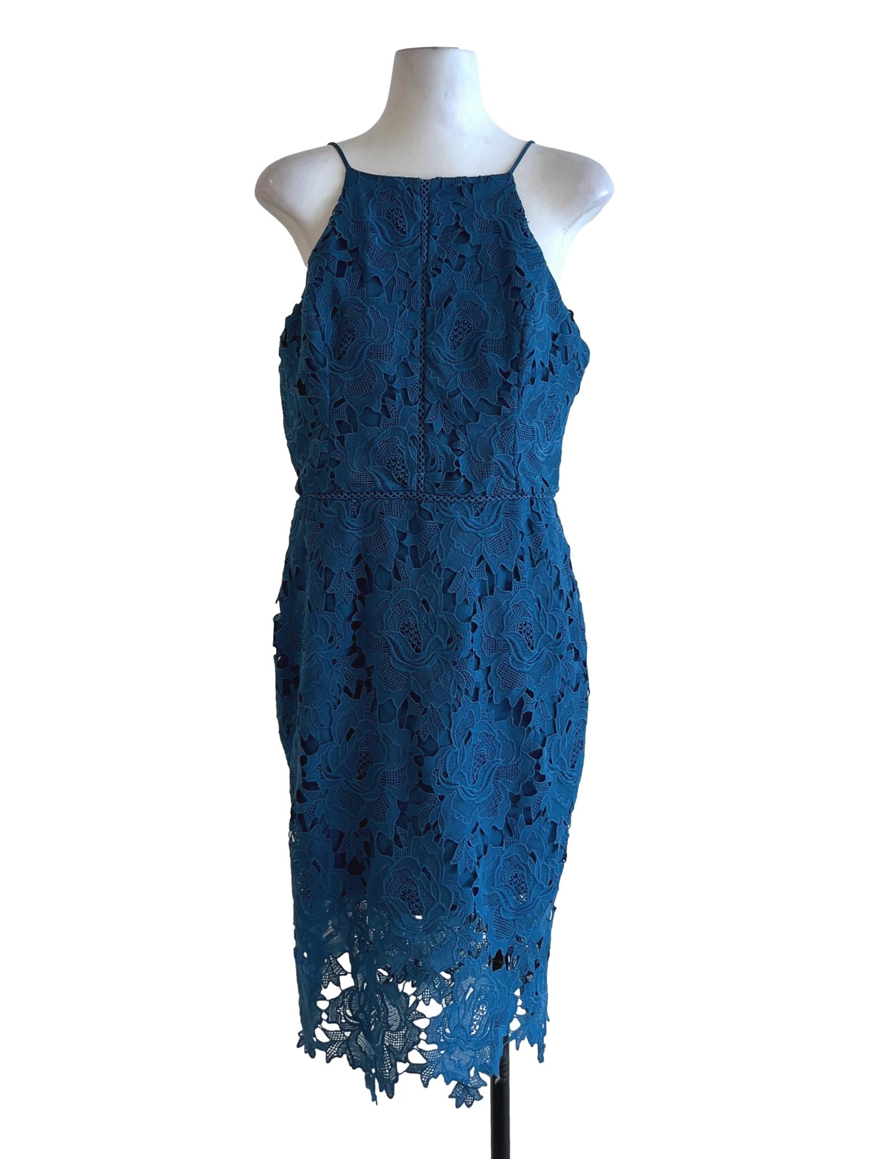 Aegean Blue Lace A-Line Dress
