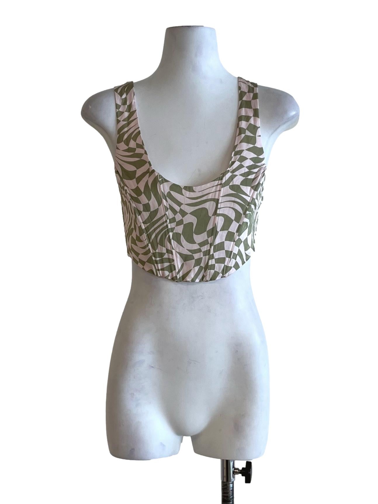 Olive Green Abstract Sleeveless Top