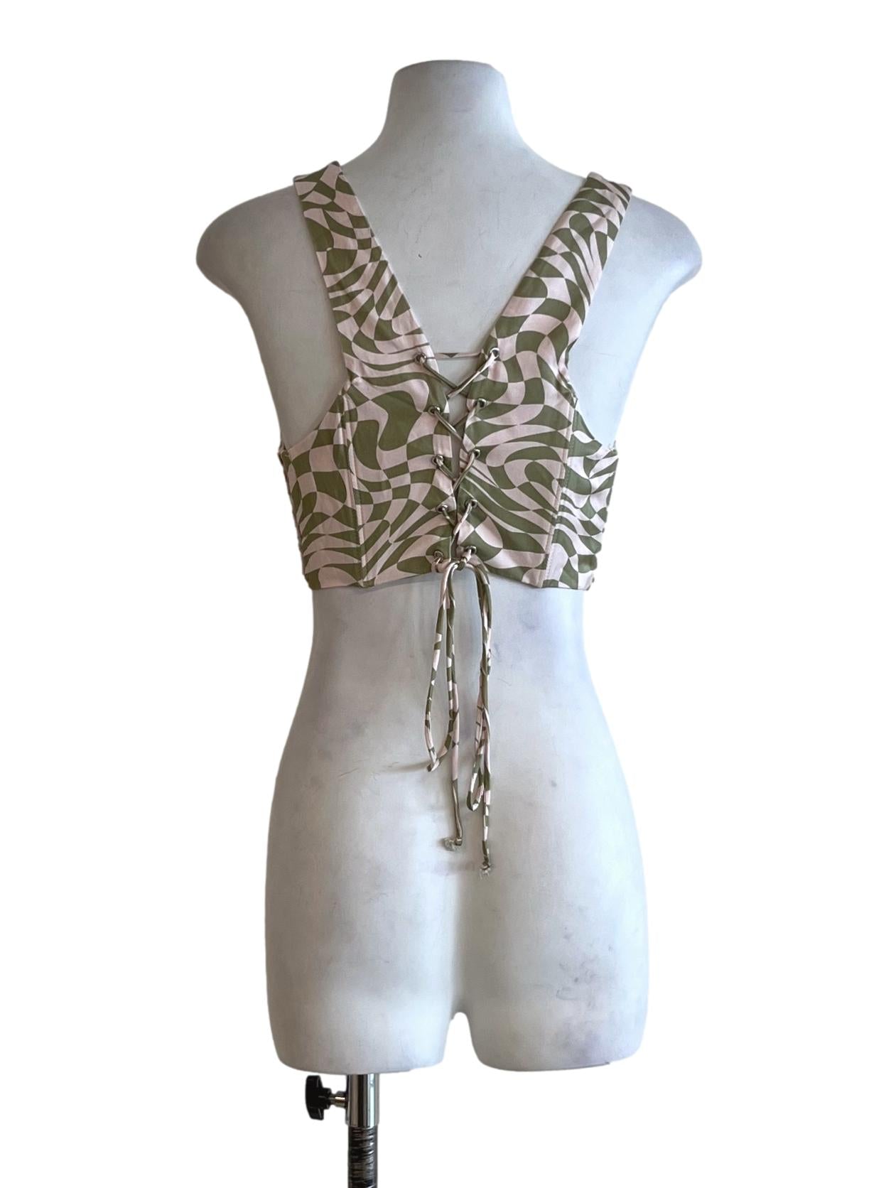 Olive Green Abstract Sleeveless Top