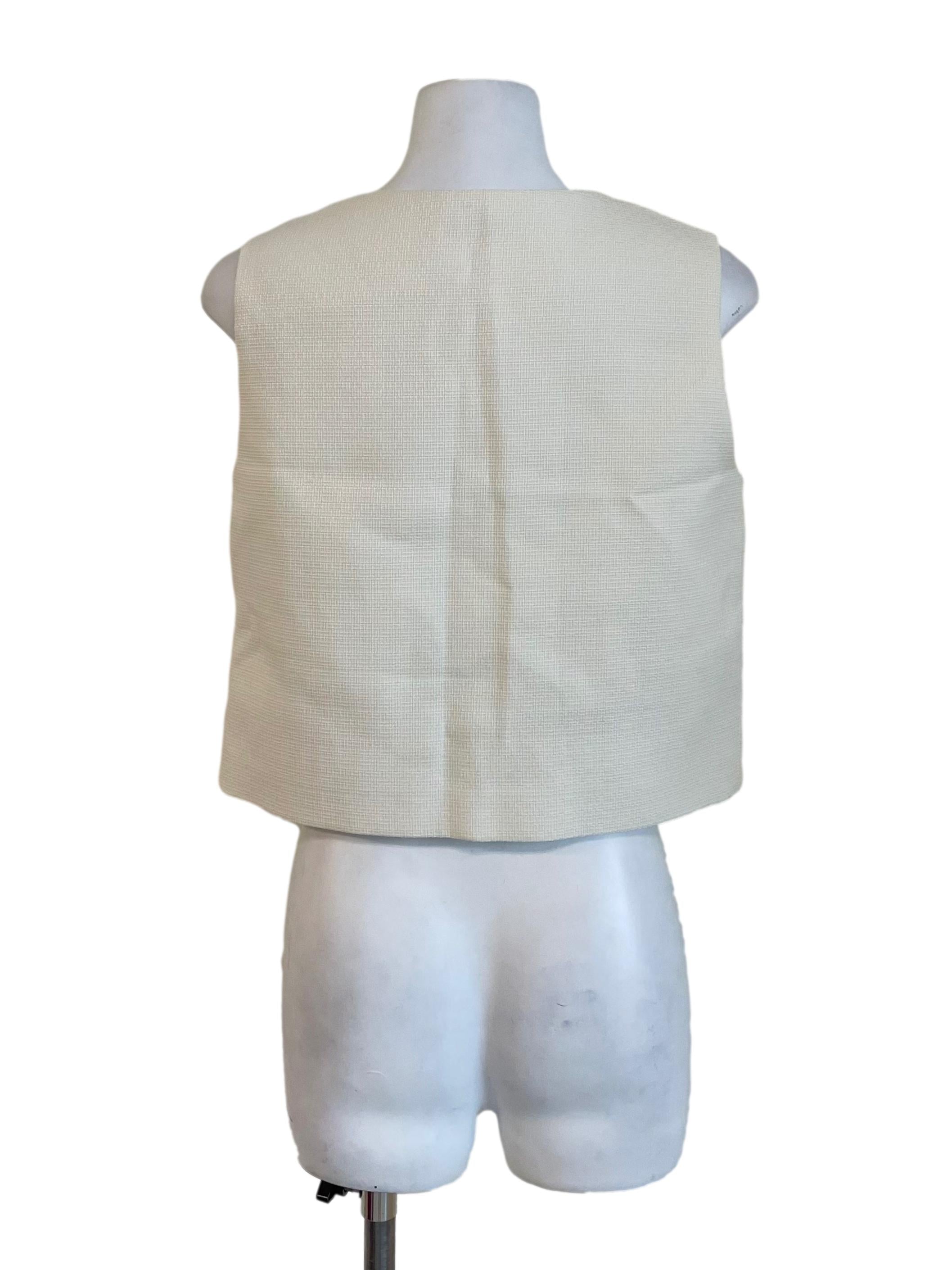 Off White Round Neck Button Down Top