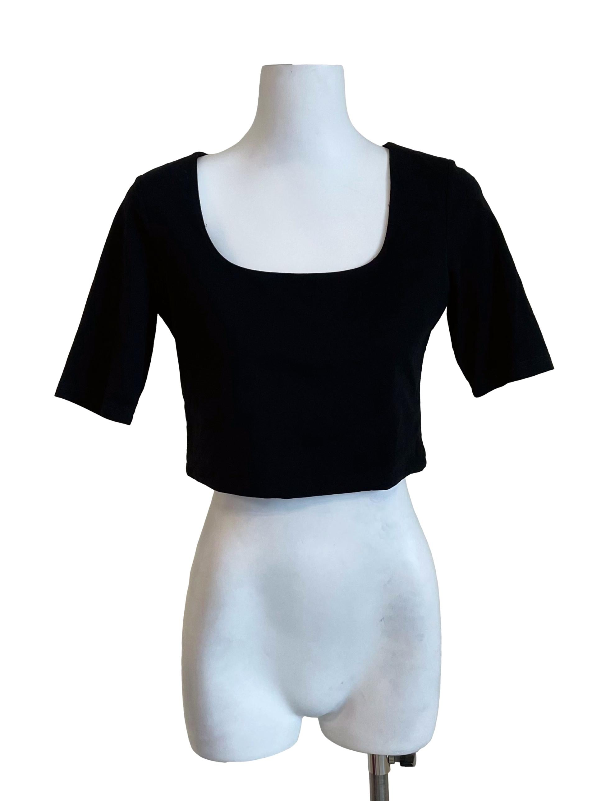 Black Mid Sleeves Crop Top