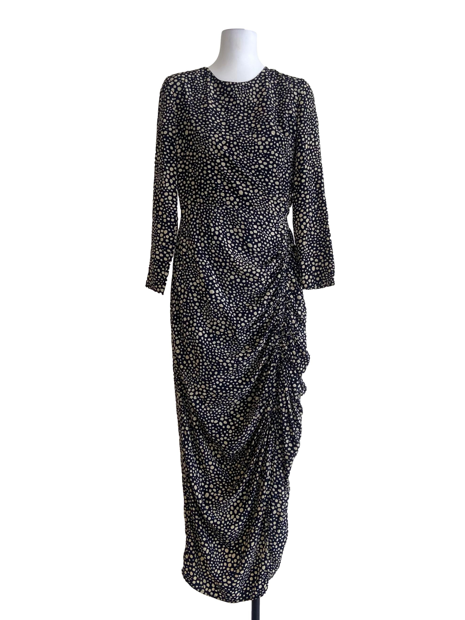 Black & Parchment Beige Leopard Slit Bodycon Dress