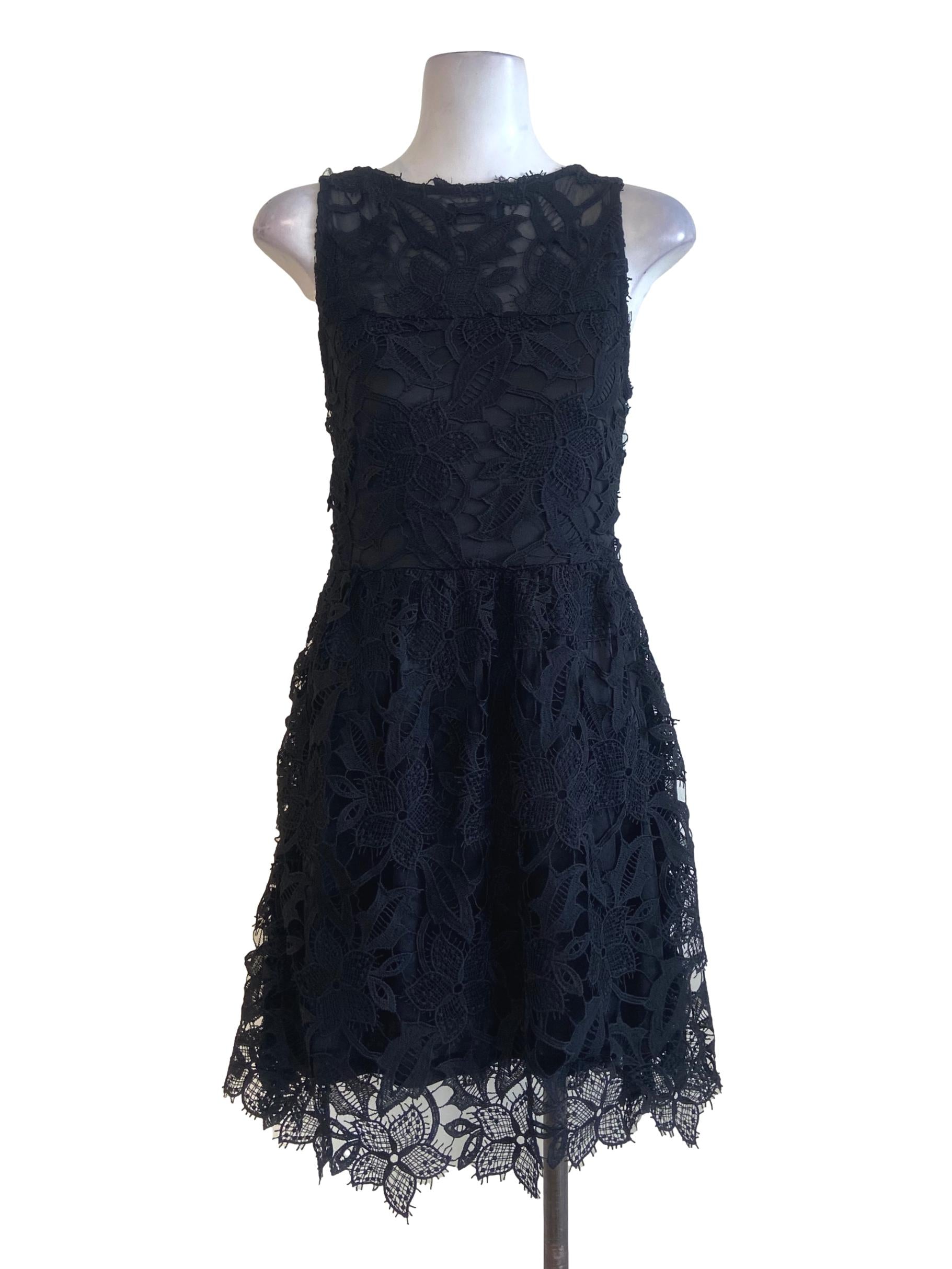 Black Floral Neck Blouson Dress