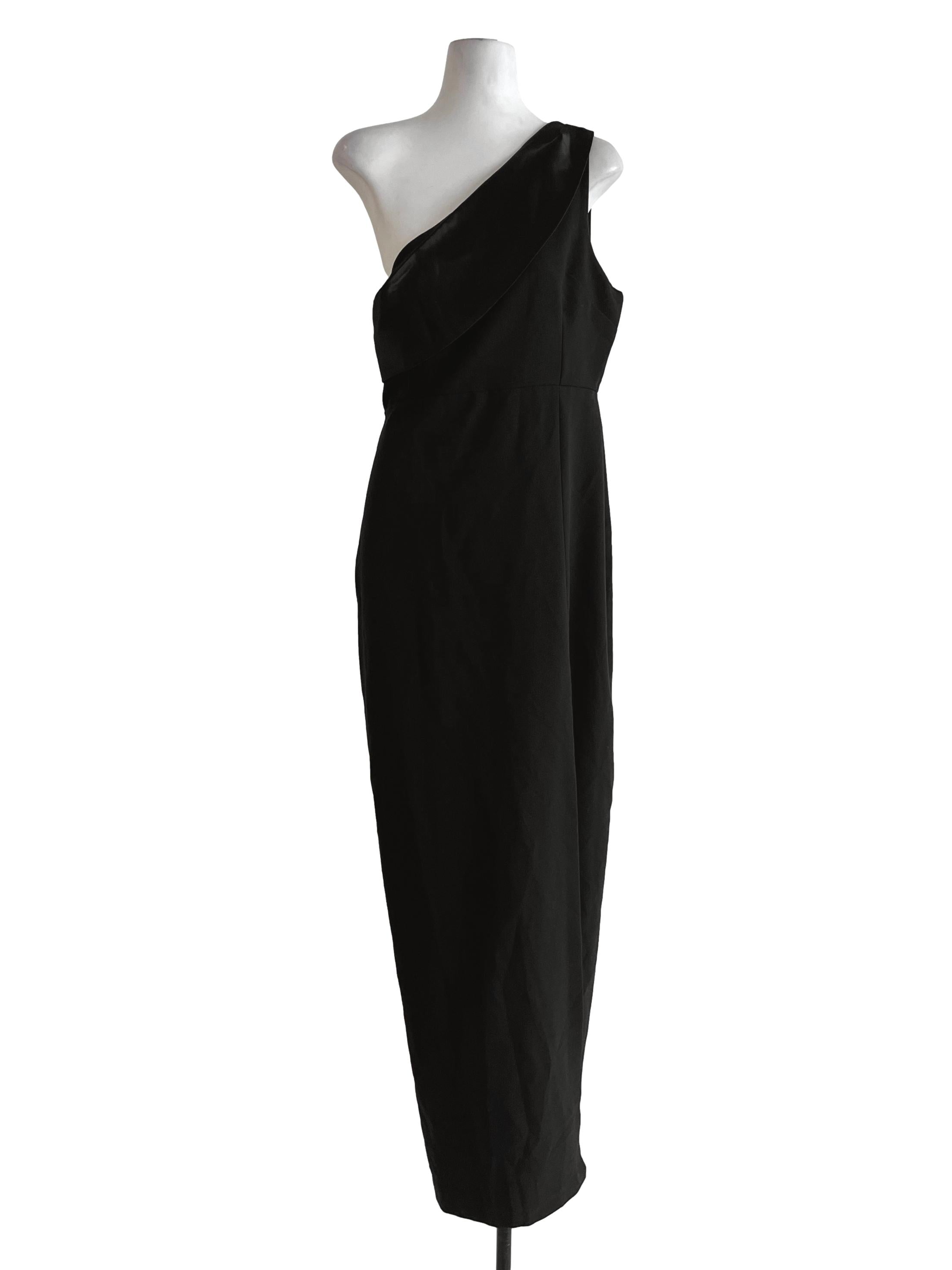 Black Asymmetrical Neckline A-Line Dress
