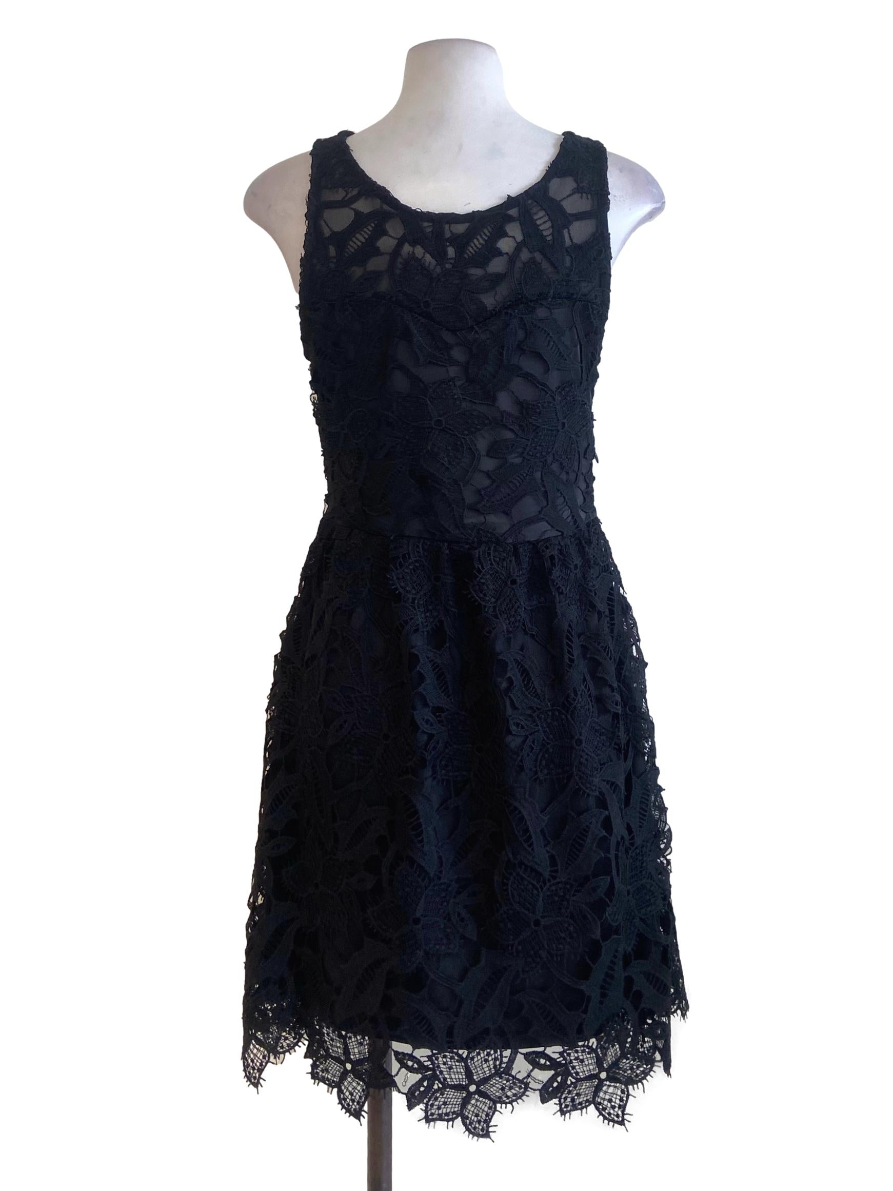 Black Floral Neck Blouson Dress
