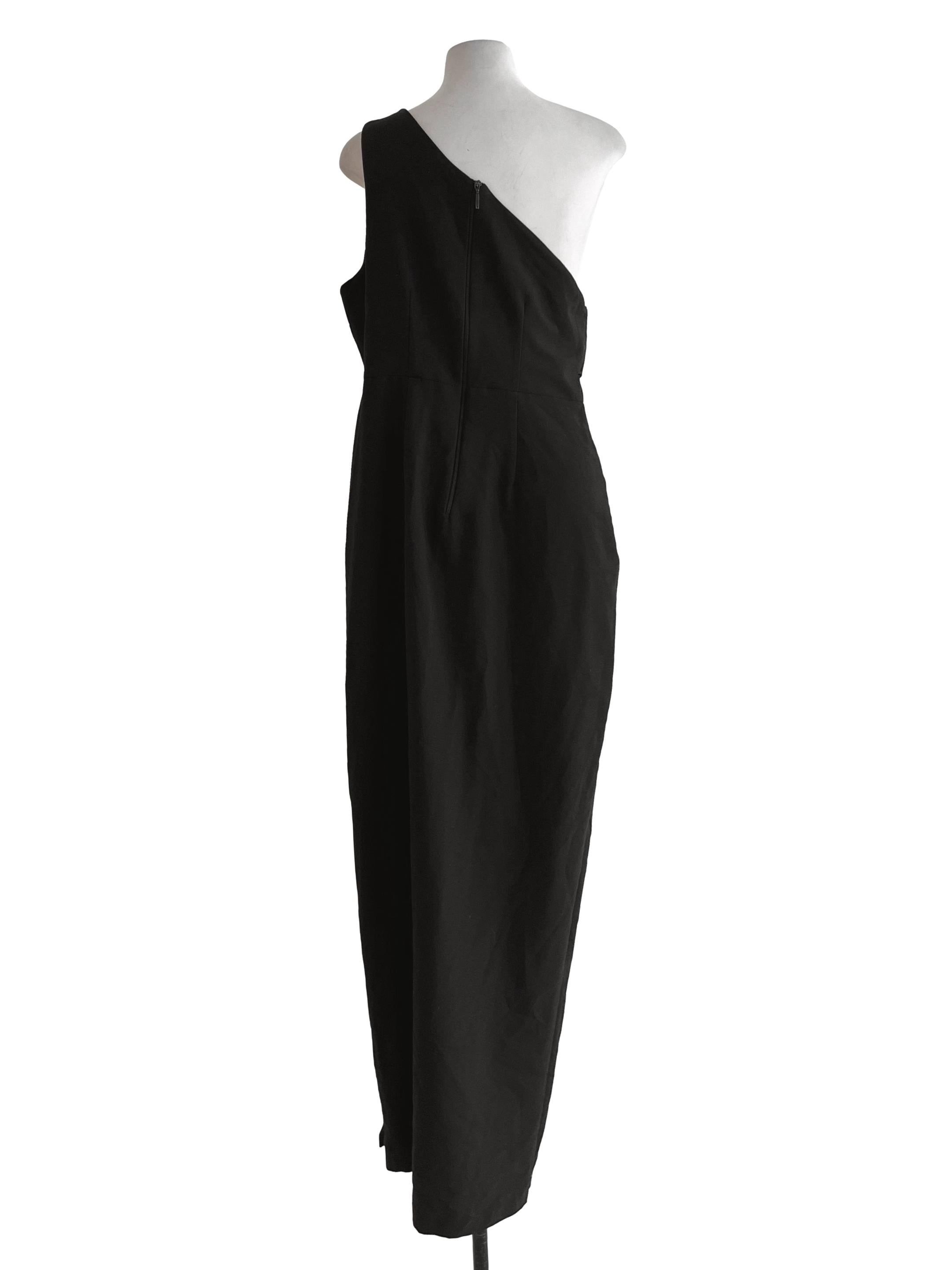 Black Asymmetrical Neckline A-Line Dress