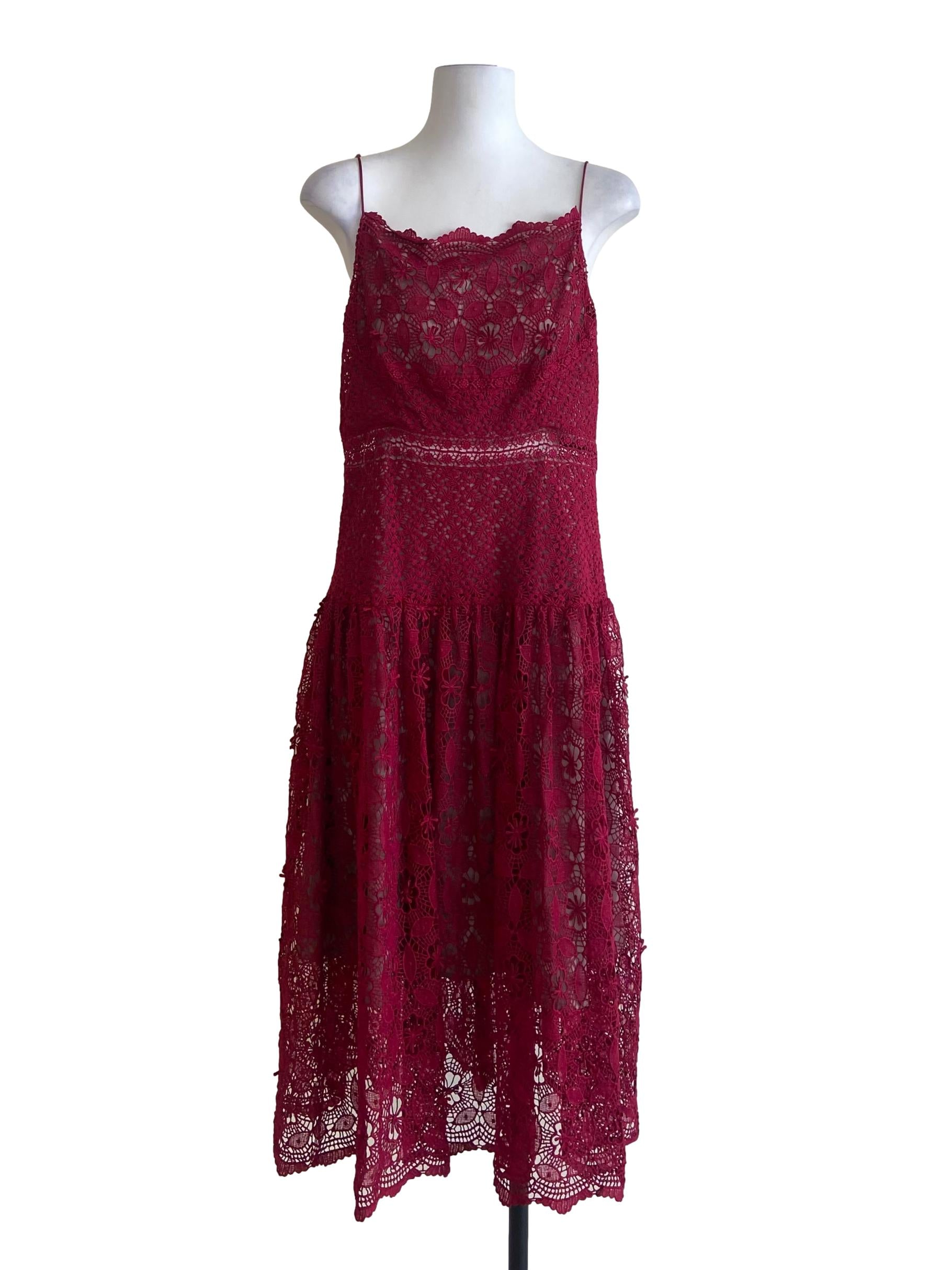 Ruby Red Floral Lace Spaghetti Strap Dress