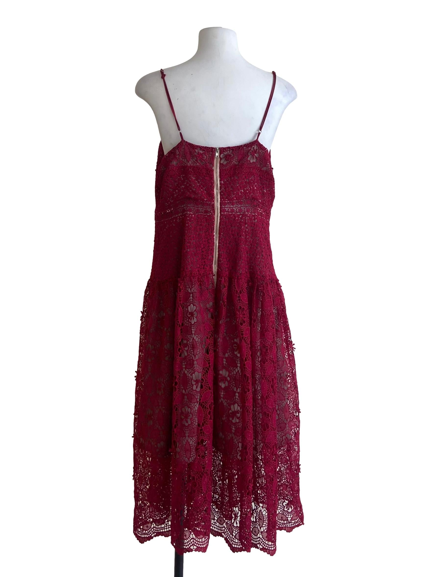 Ruby Red Floral Lace Spaghetti Strap Dress