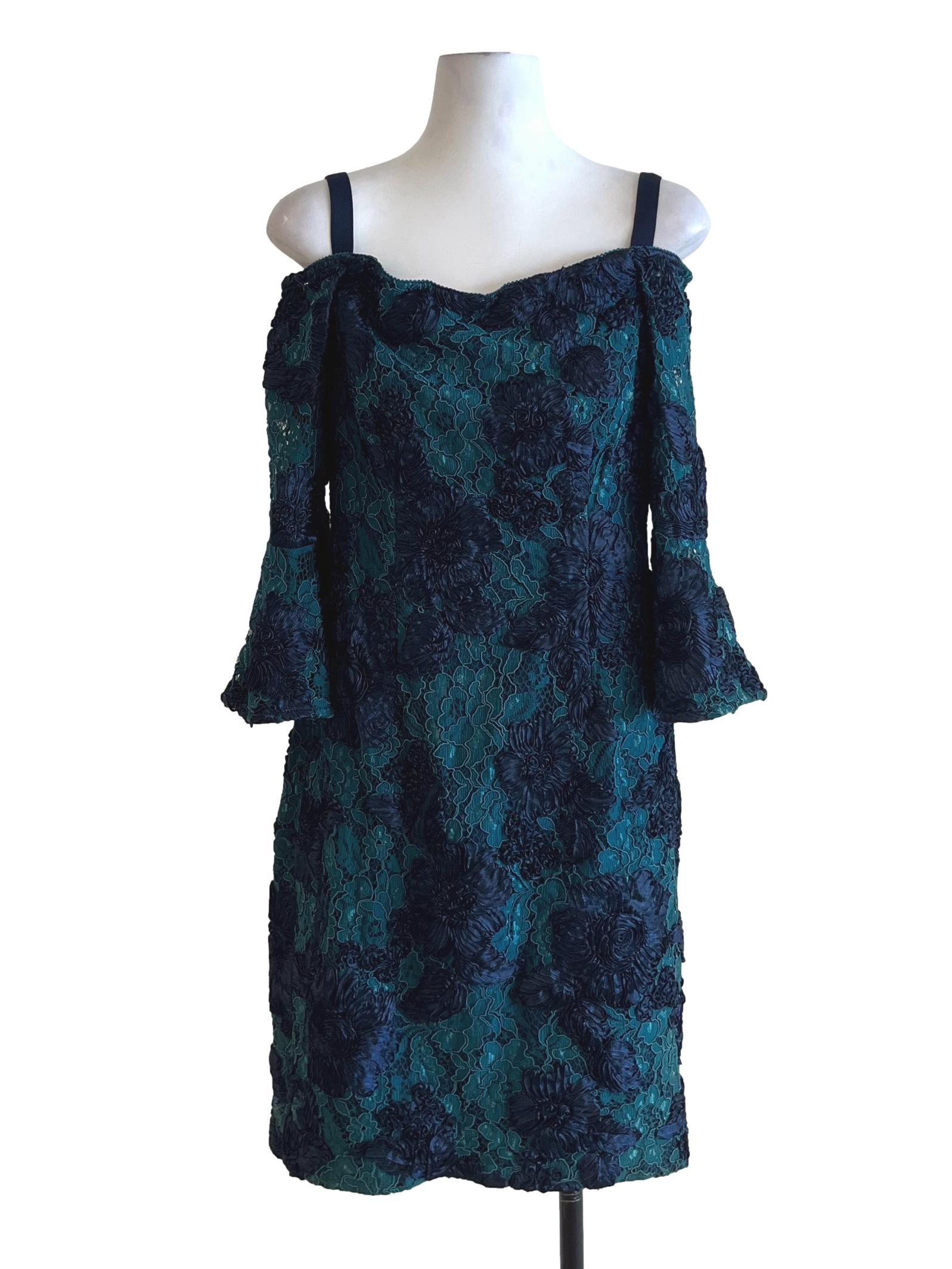Navy Blue Lace Empire Dress