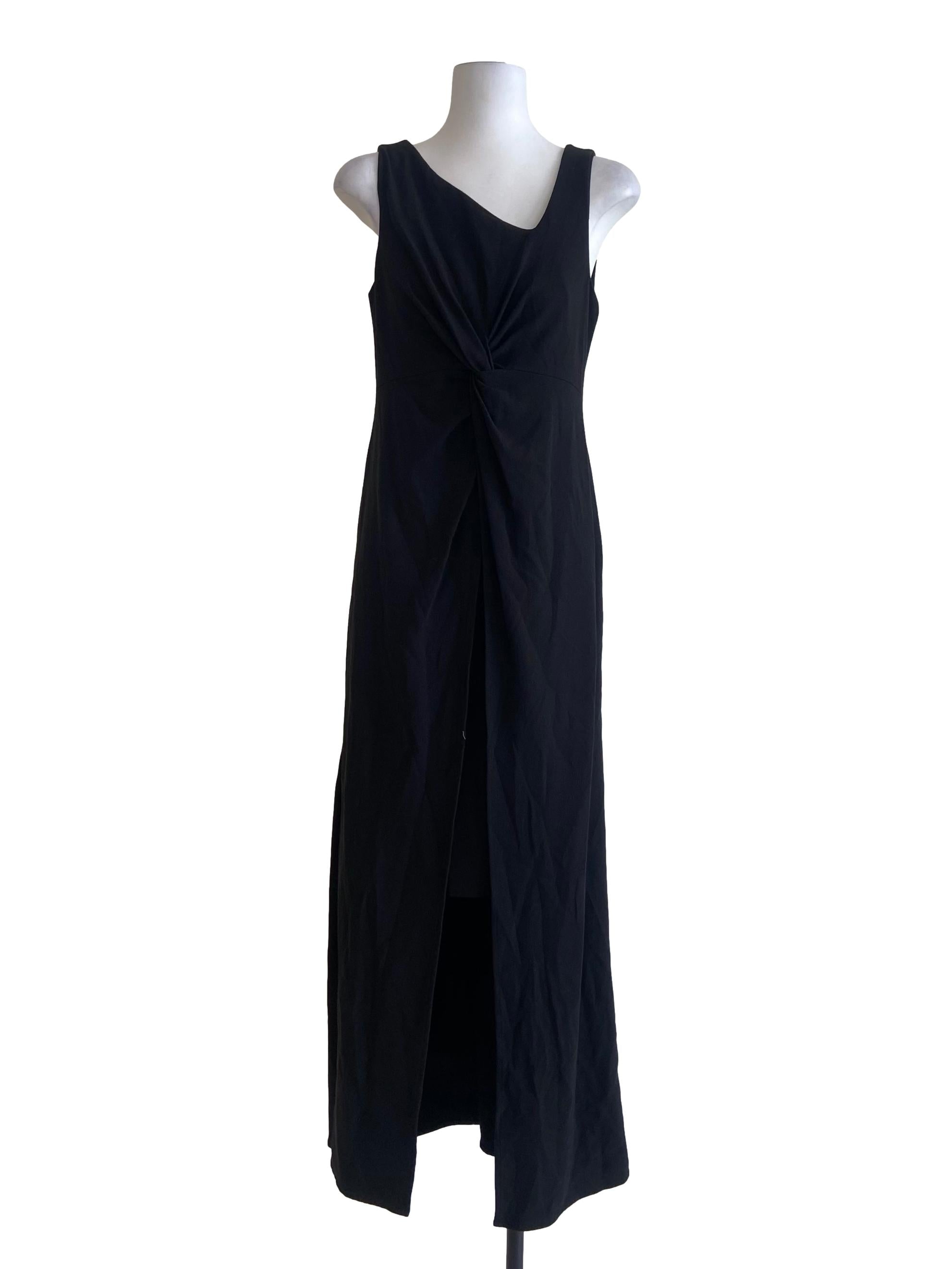 Black Slit Sleeveless Empire Dress