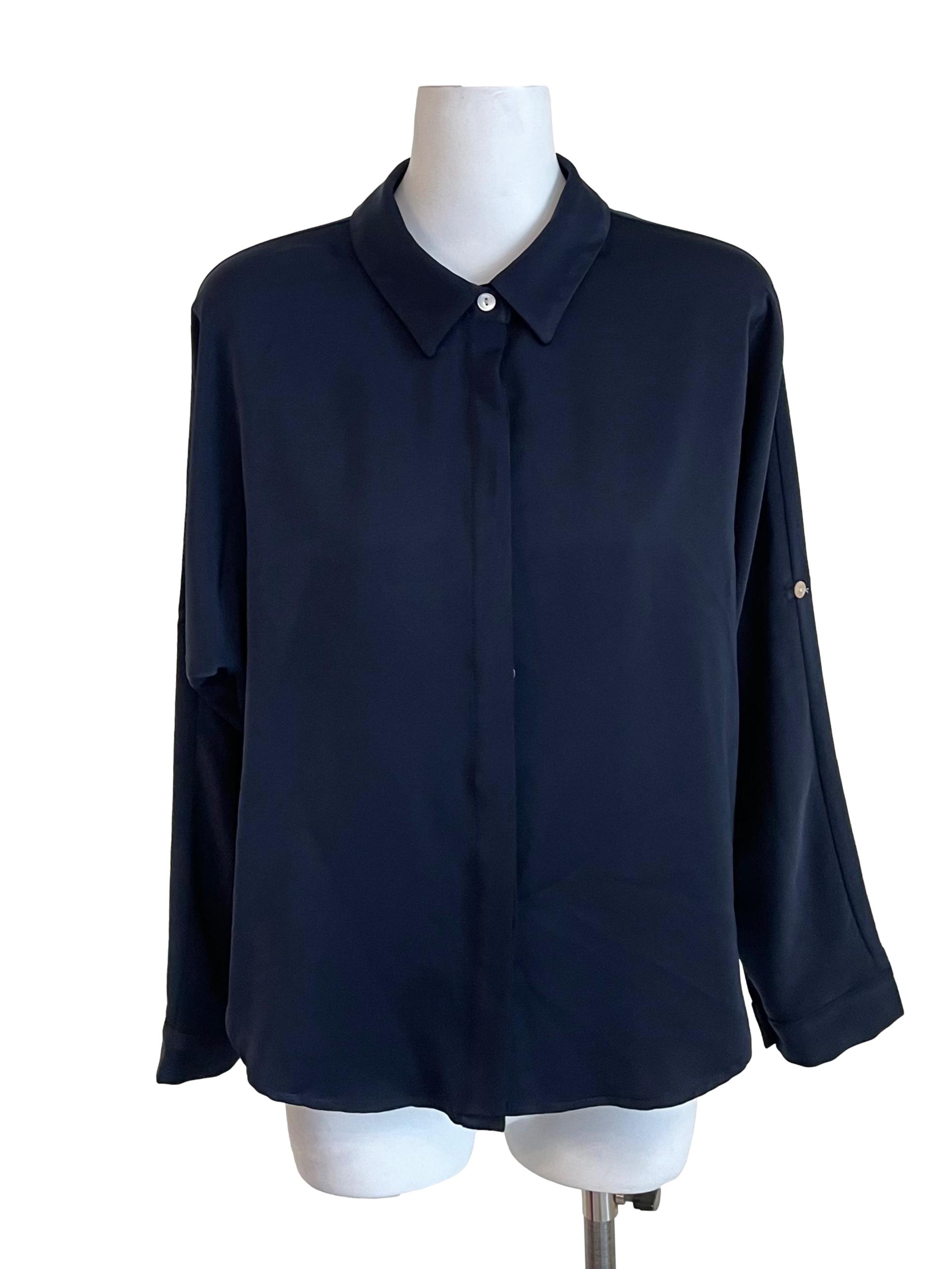 Navy Drop Shoulder Blouse