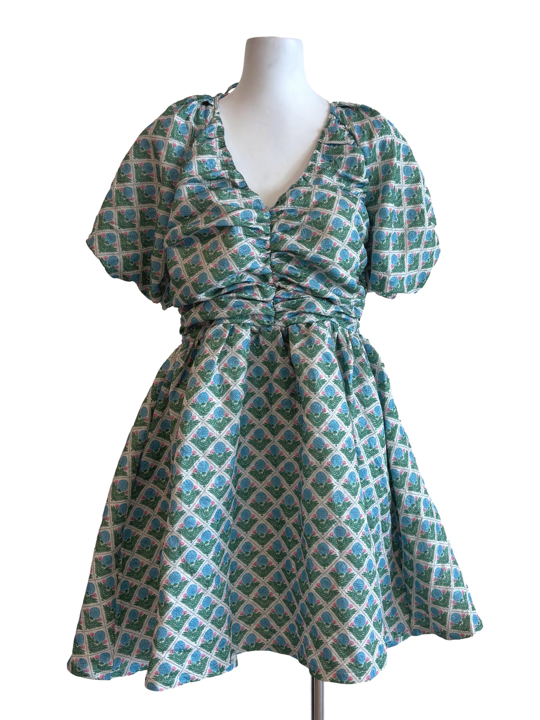Pine Green Embroidered Puffy Dress