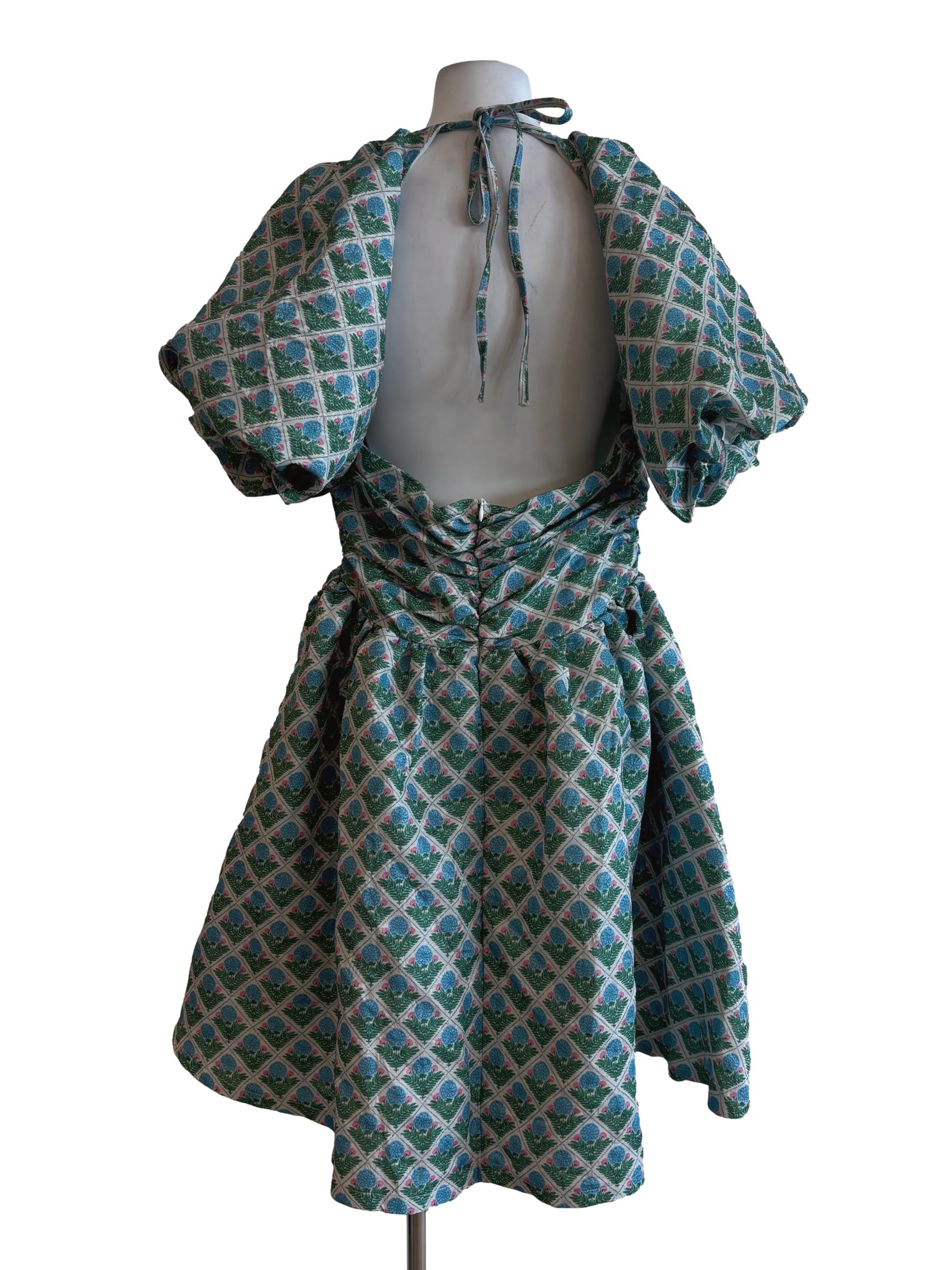 Pine Green Embroidered Puffy Dress