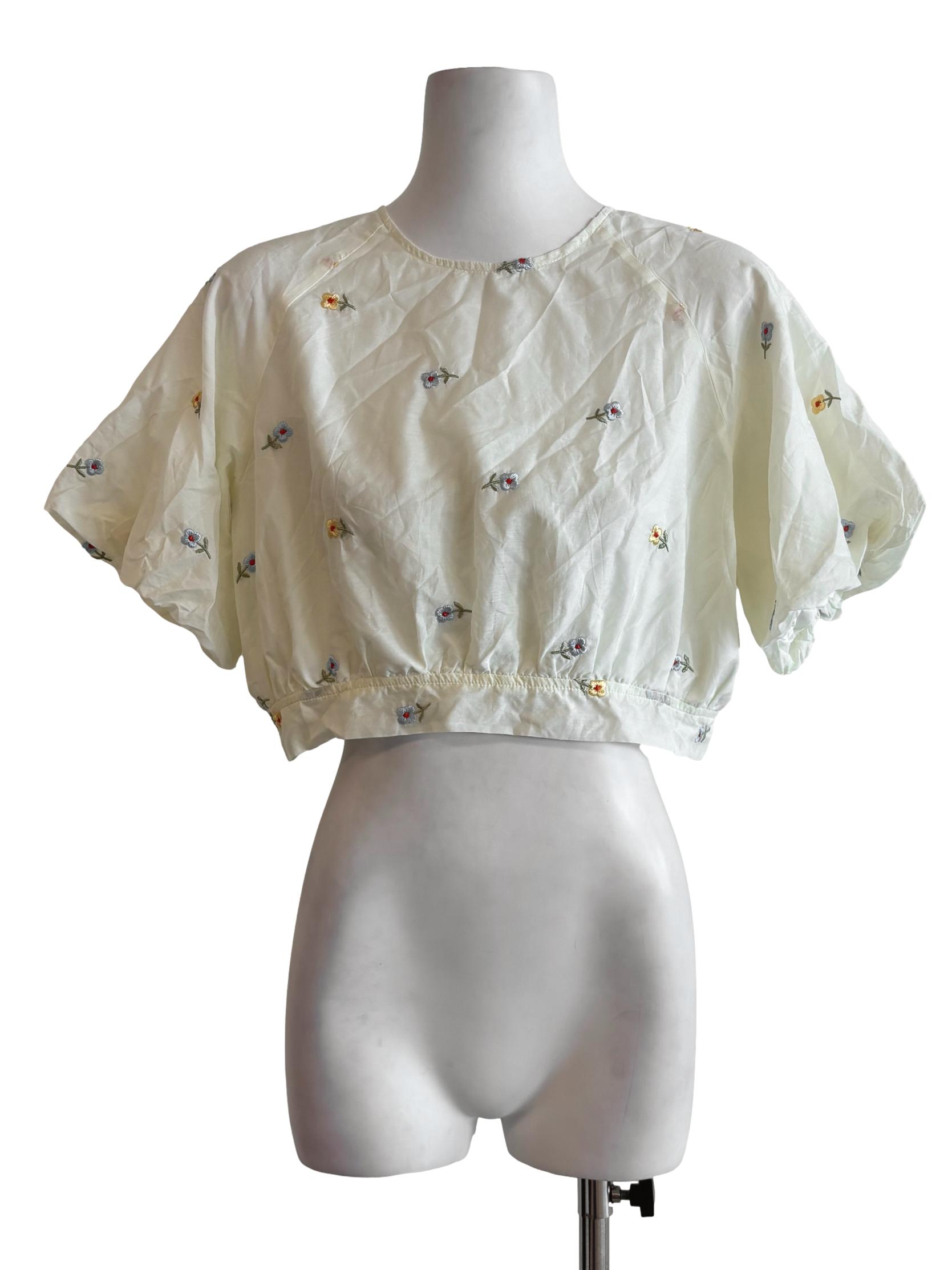 Cornsilk White Puff Sleeve Crop Top