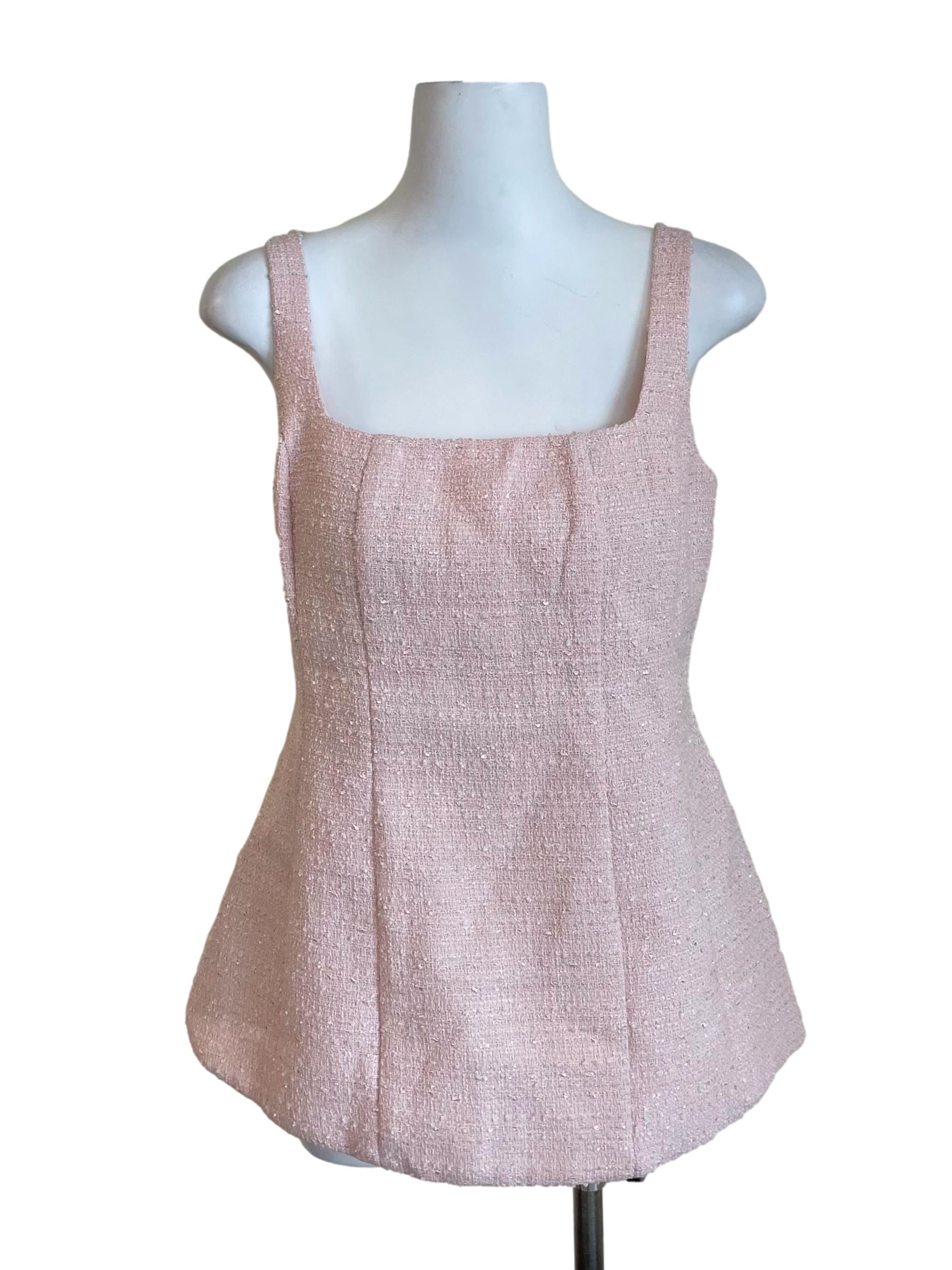 Pale Pink Square Neck Tweed Top