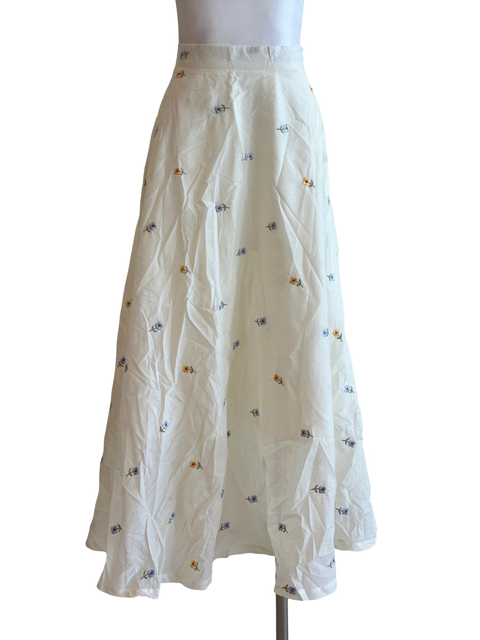 Cornsilk White Embroidered A-Line Skirt