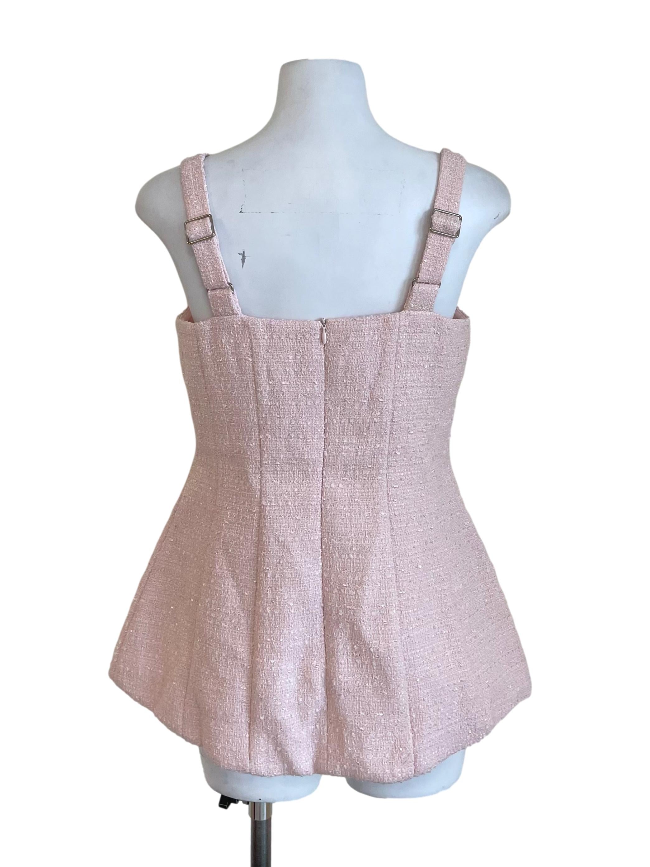 Pale Pink Square Neck Tweed Top