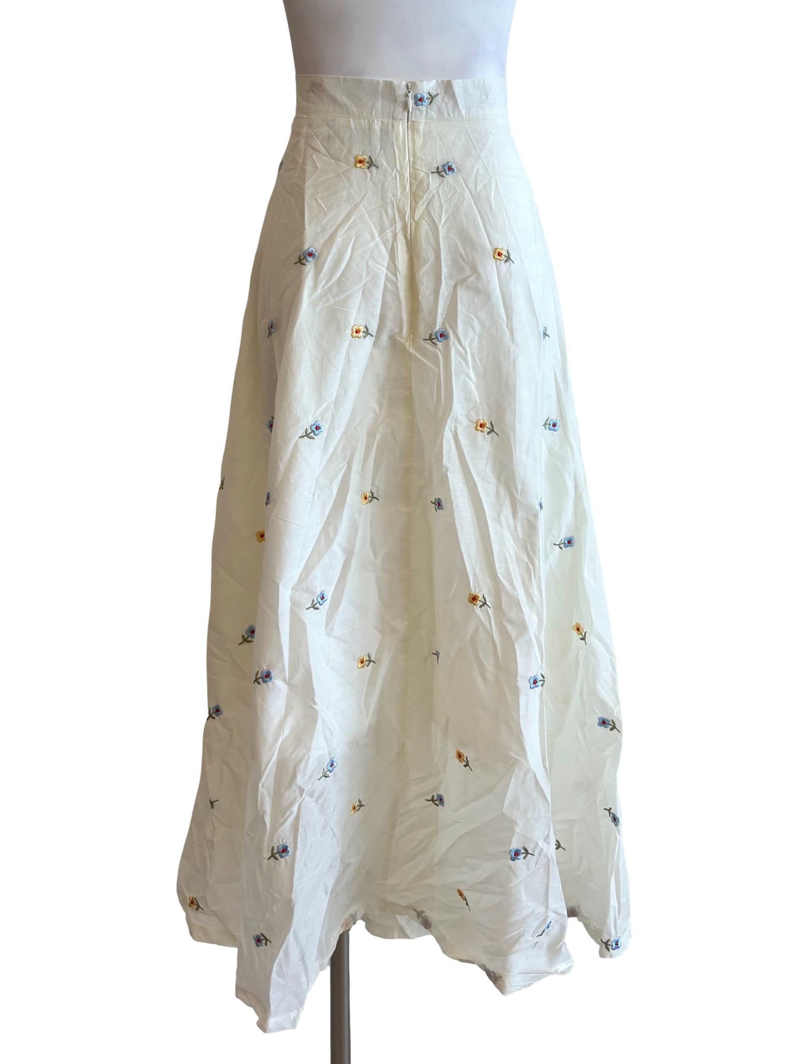 Cornsilk White Embroidered A-Line Skirt