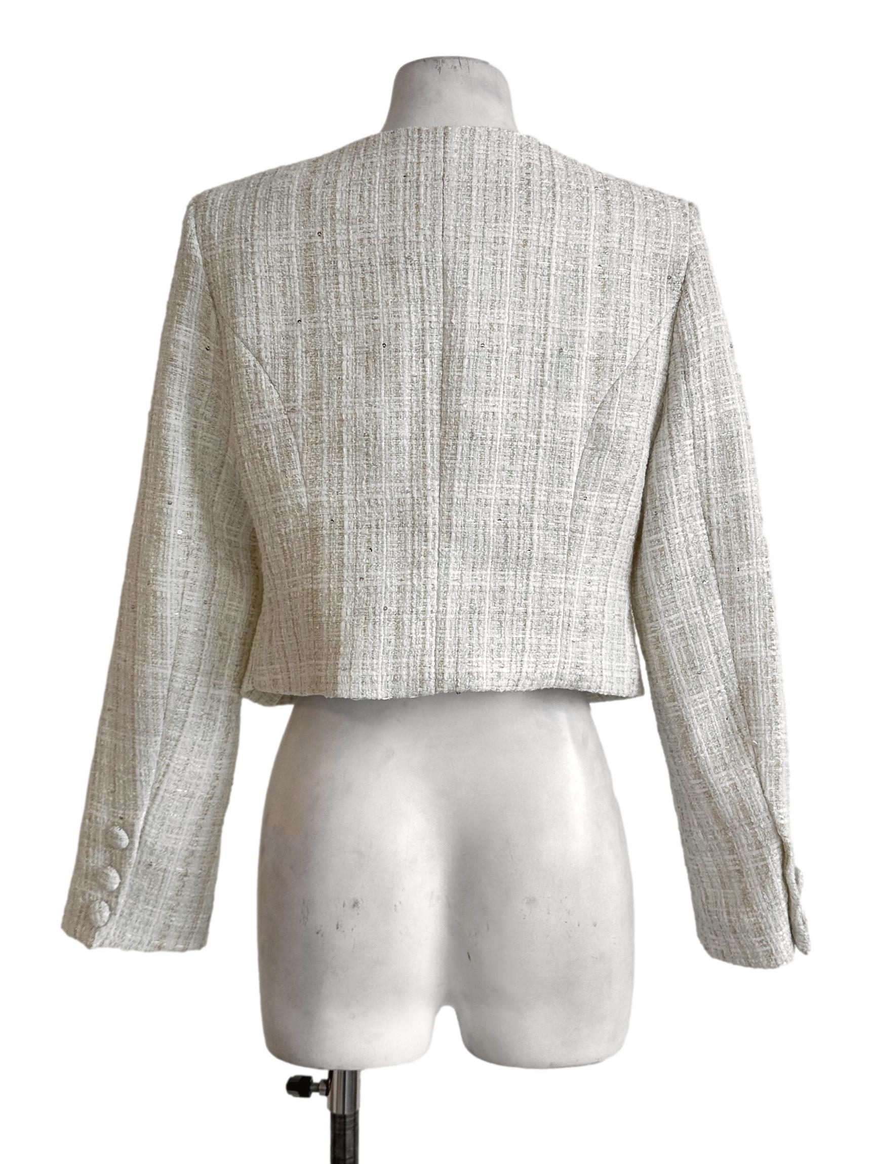 Cream White Tweed Pattern Jacket