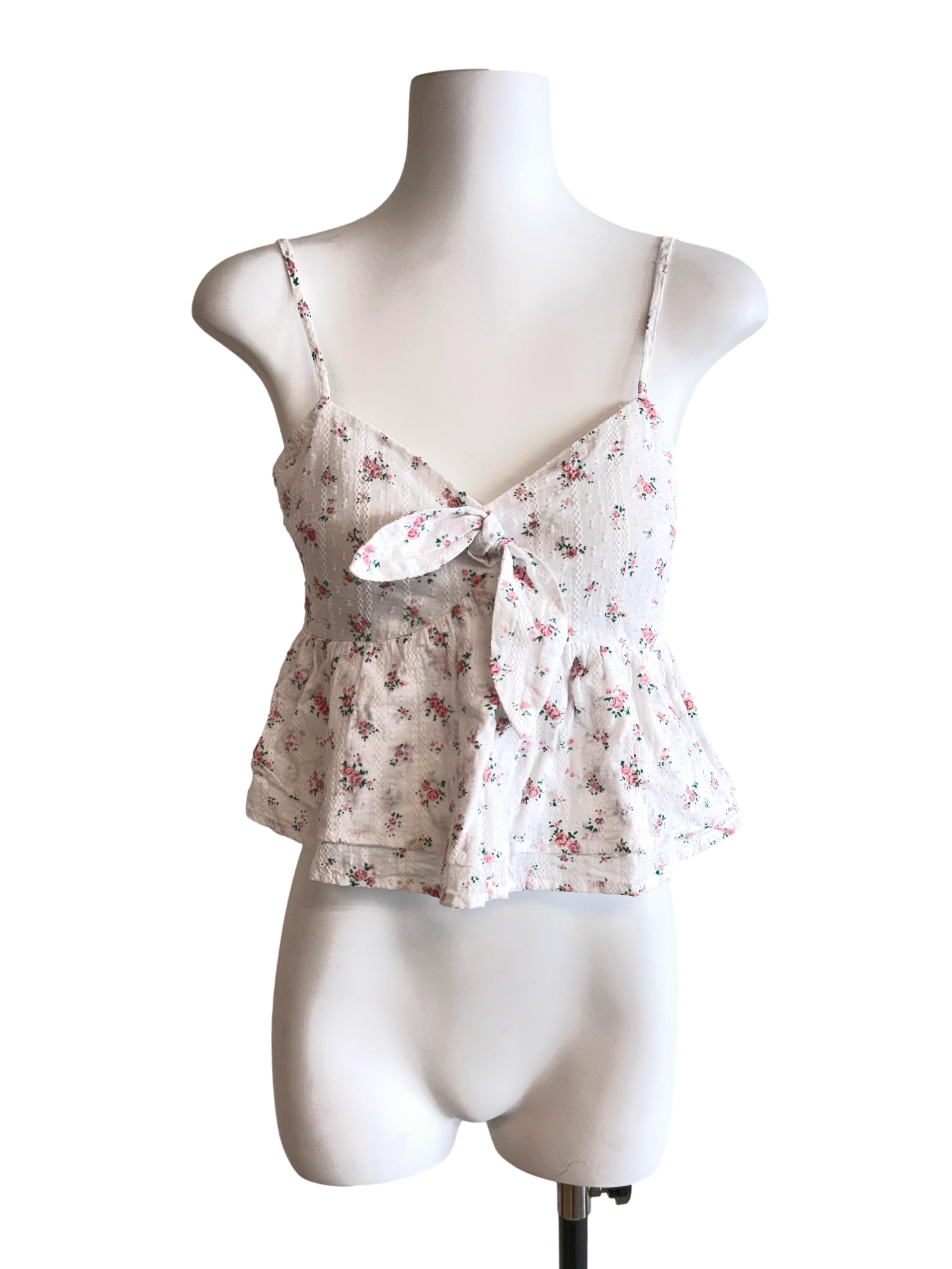 White Floral V Neck Top TTR