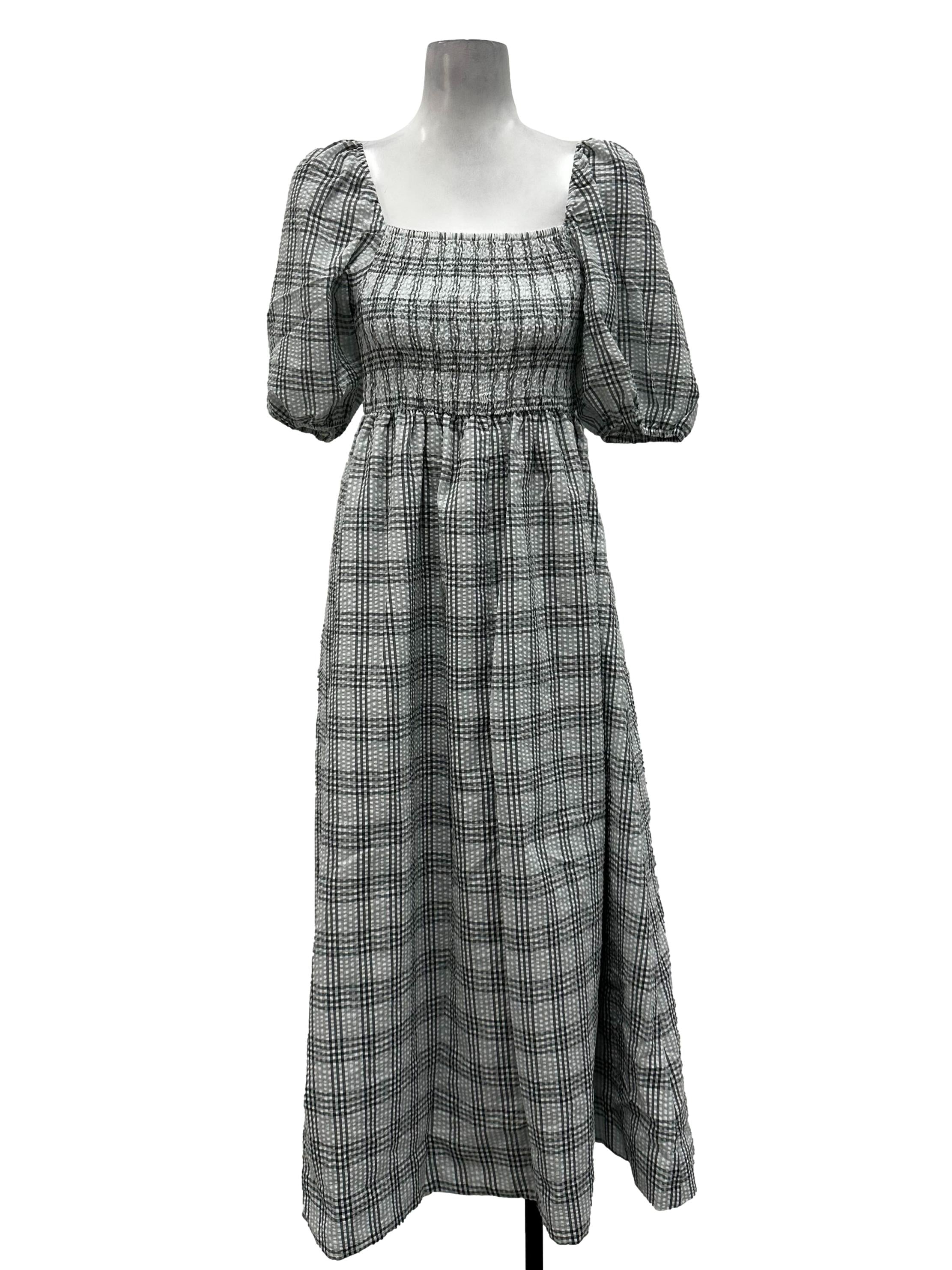 Coin Grey Smocked Textured Dress