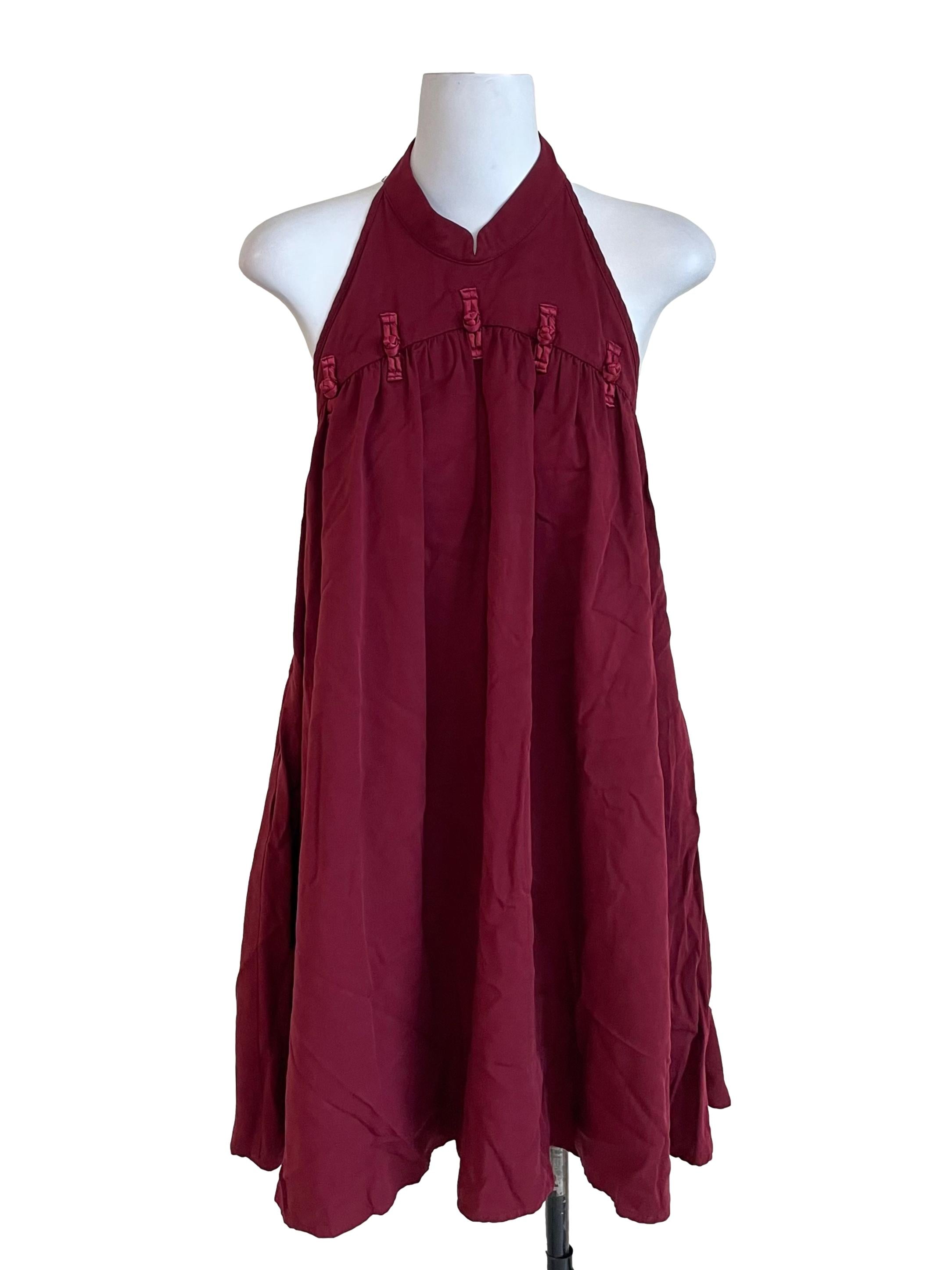 Garnet Red Halter Neck Mandarin Tent Dress