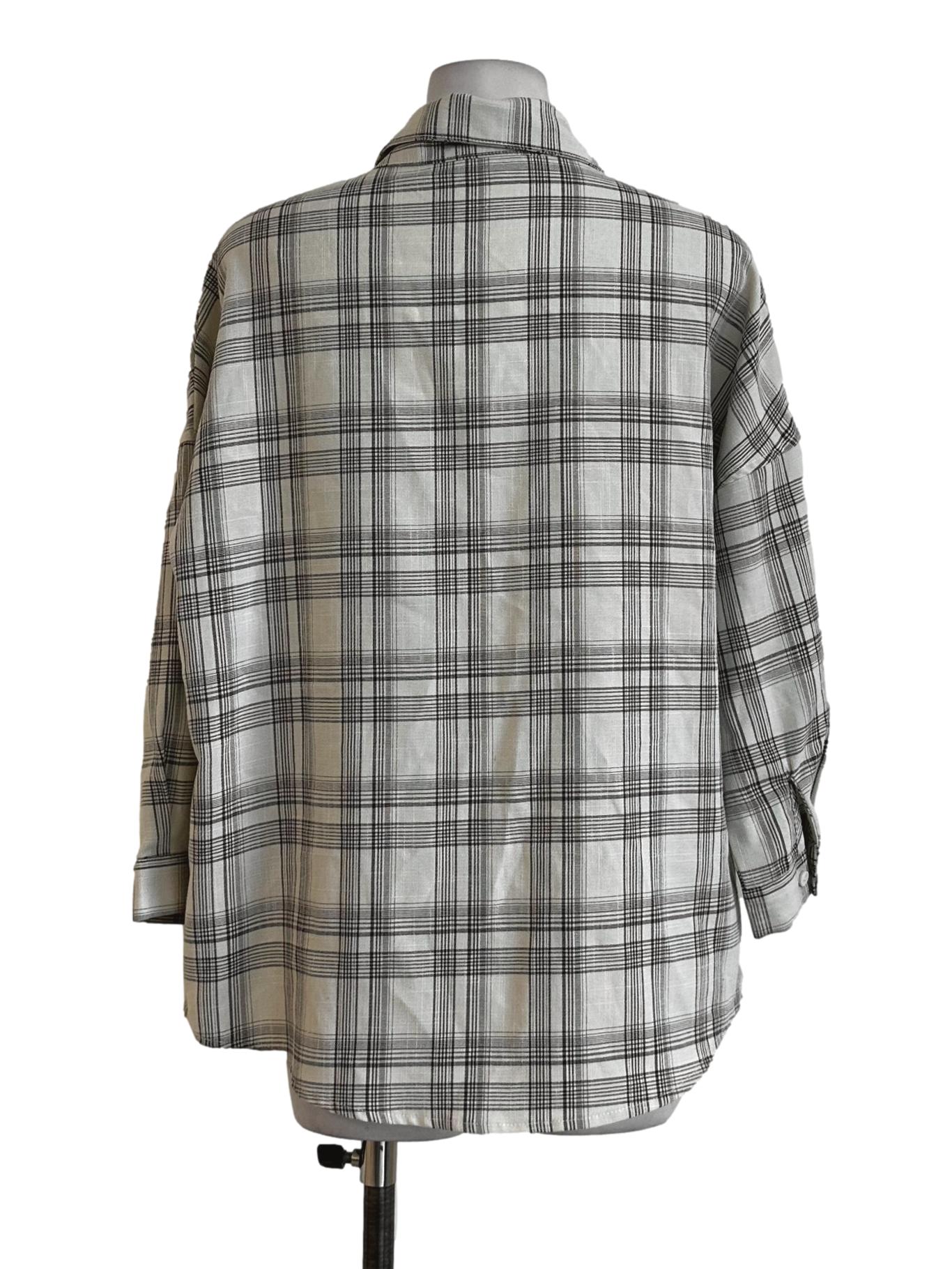 Cream Plaid Pattern Blouses TTR