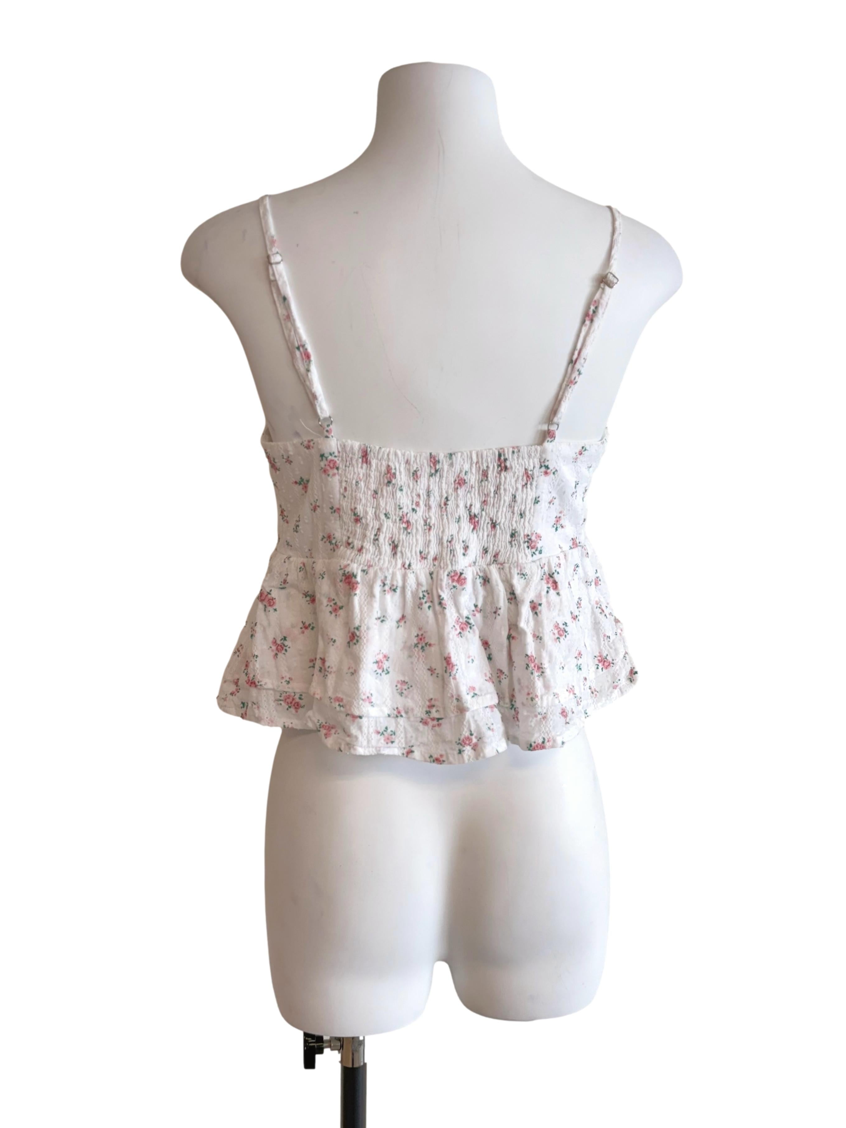 White Floral V Neck Top TTR