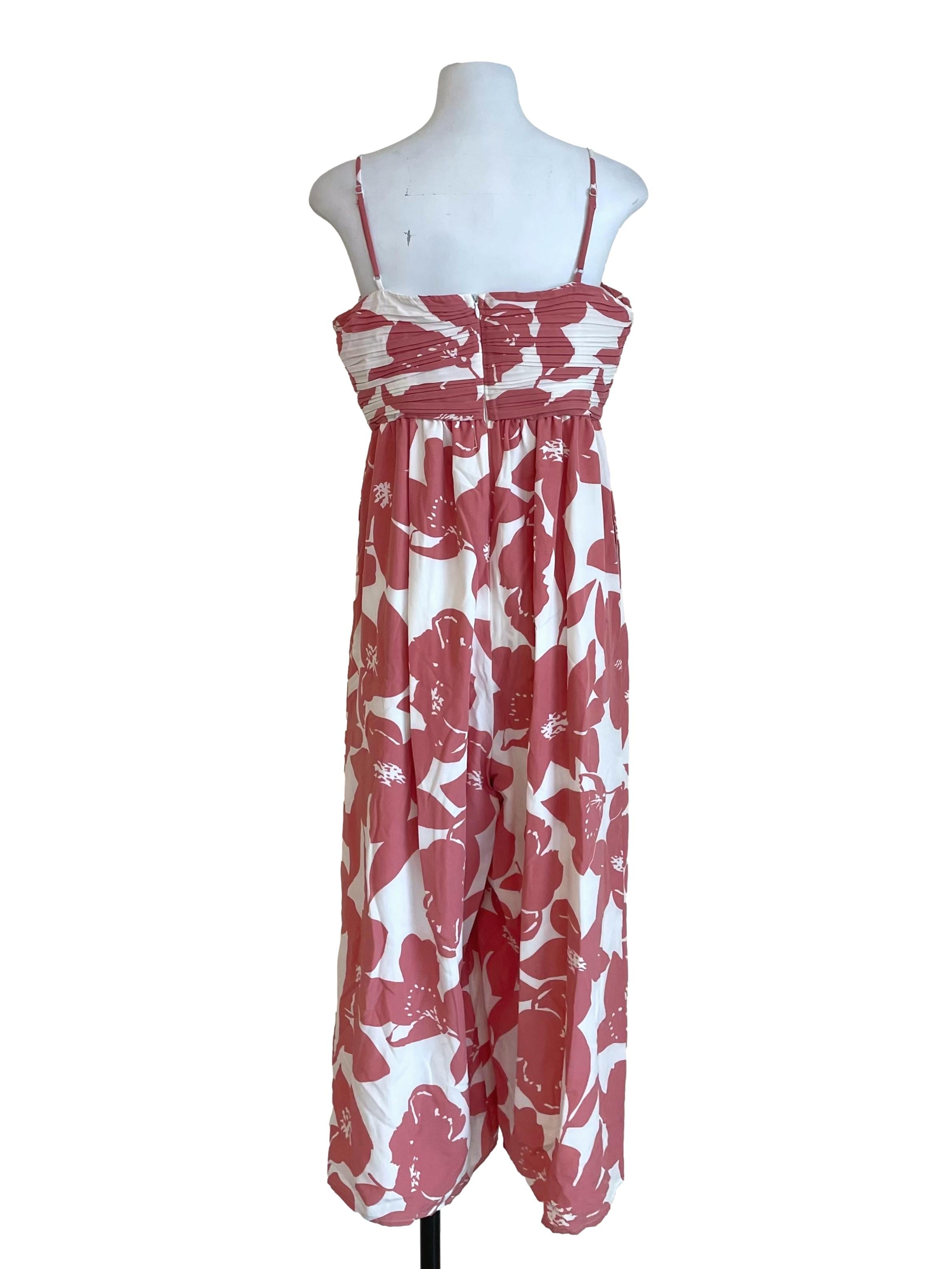 White And Blush Floral Spaghetti Strap Jumpsuit