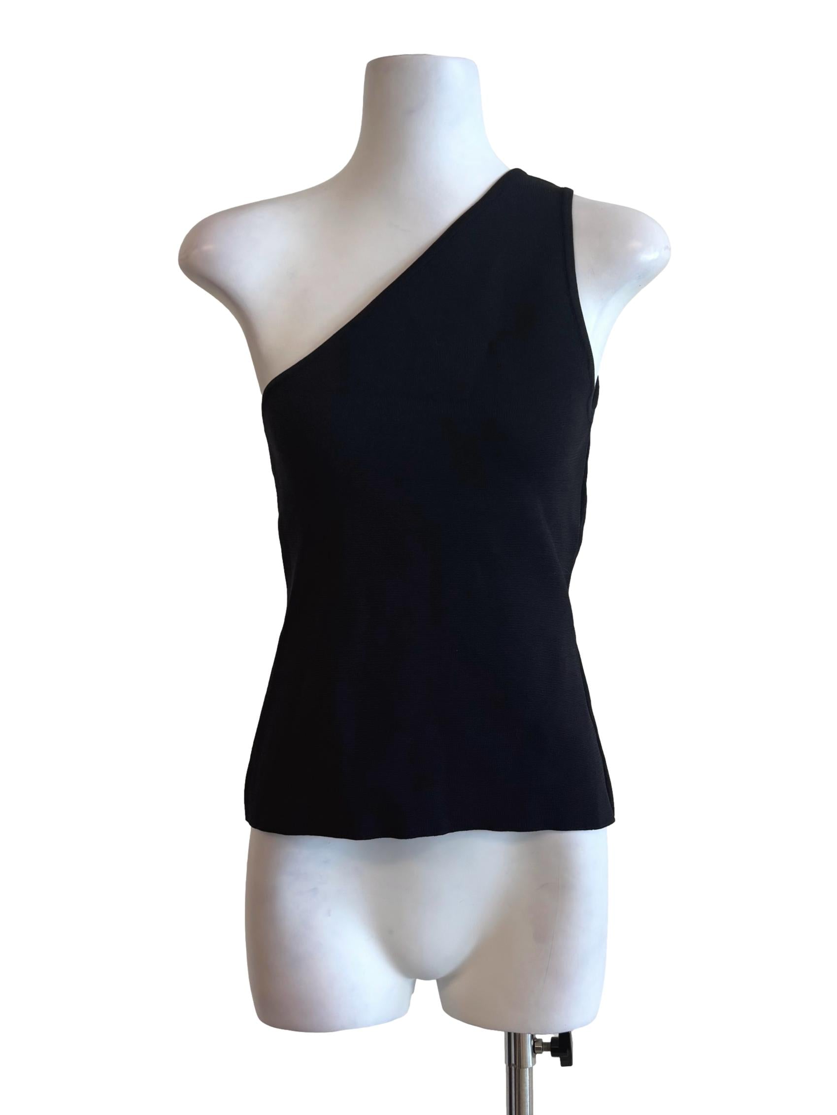 Ink Black One Shoulder Ribbed Top LB