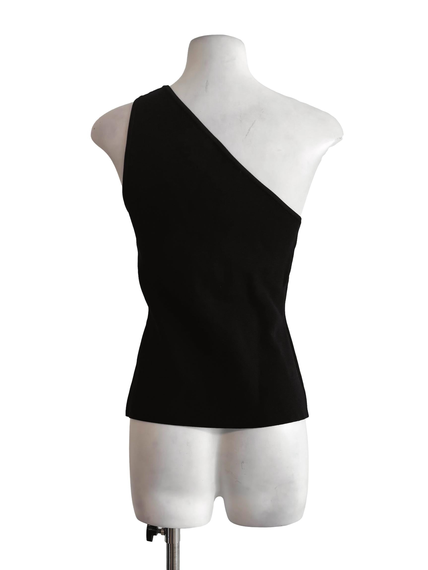 Ink Black One Shoulder Ribbed Top LB