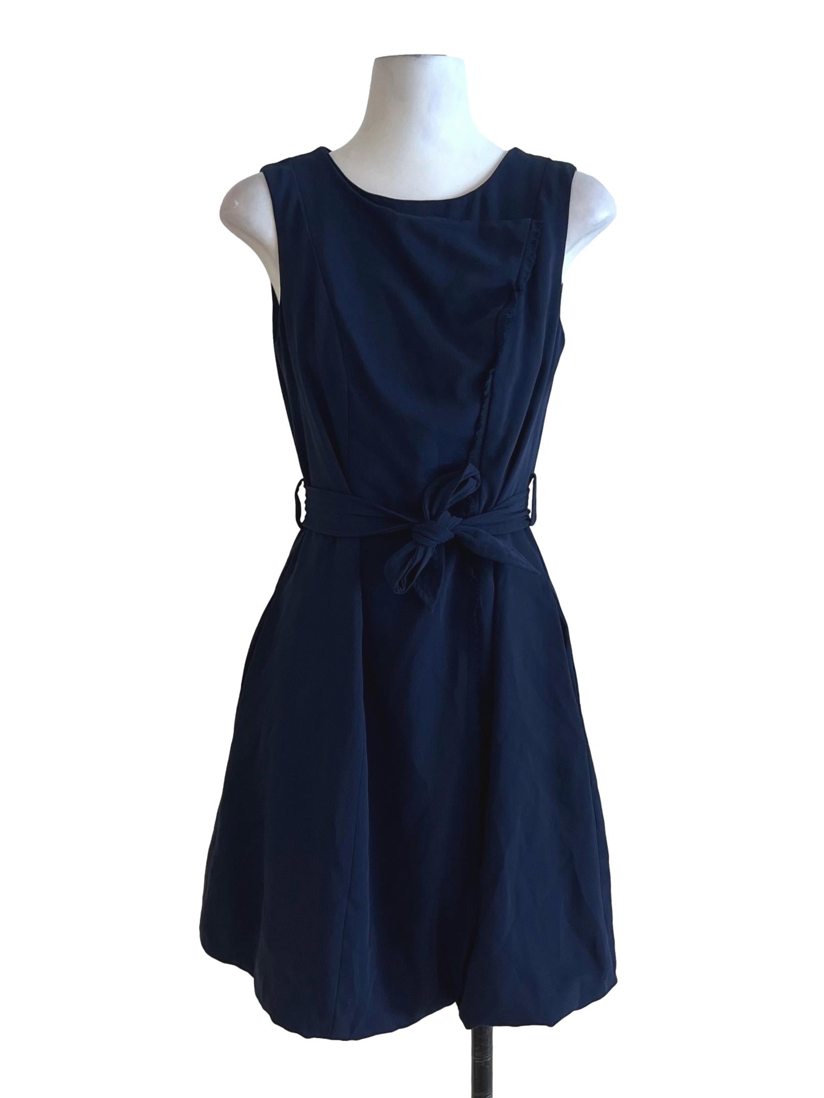 Navy Blue Jewel Neckline A-Line Dress