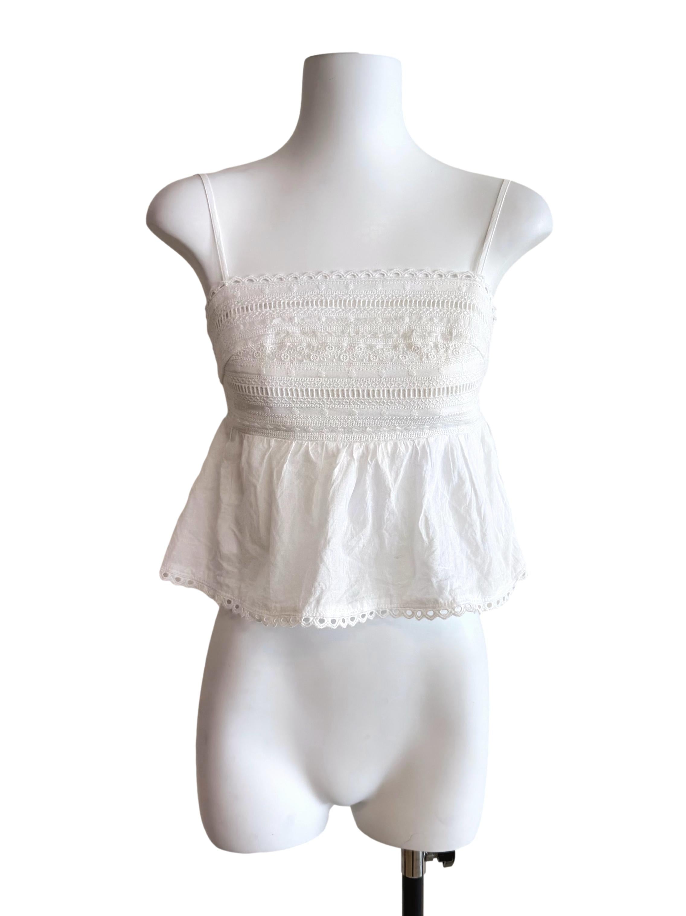 White Striped Lace Crop Top YHF