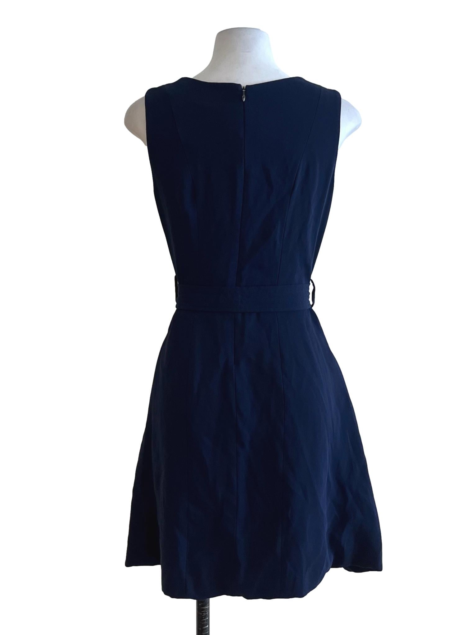 Navy Blue Jewel Neckline A-Line Dress