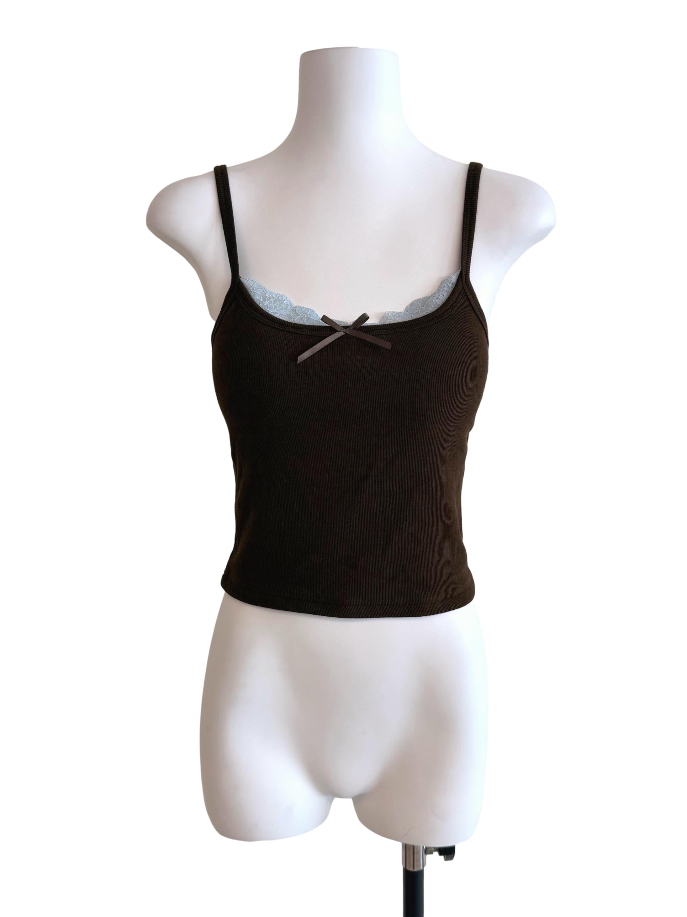 Army Green Lace Striped Crop Top TTR