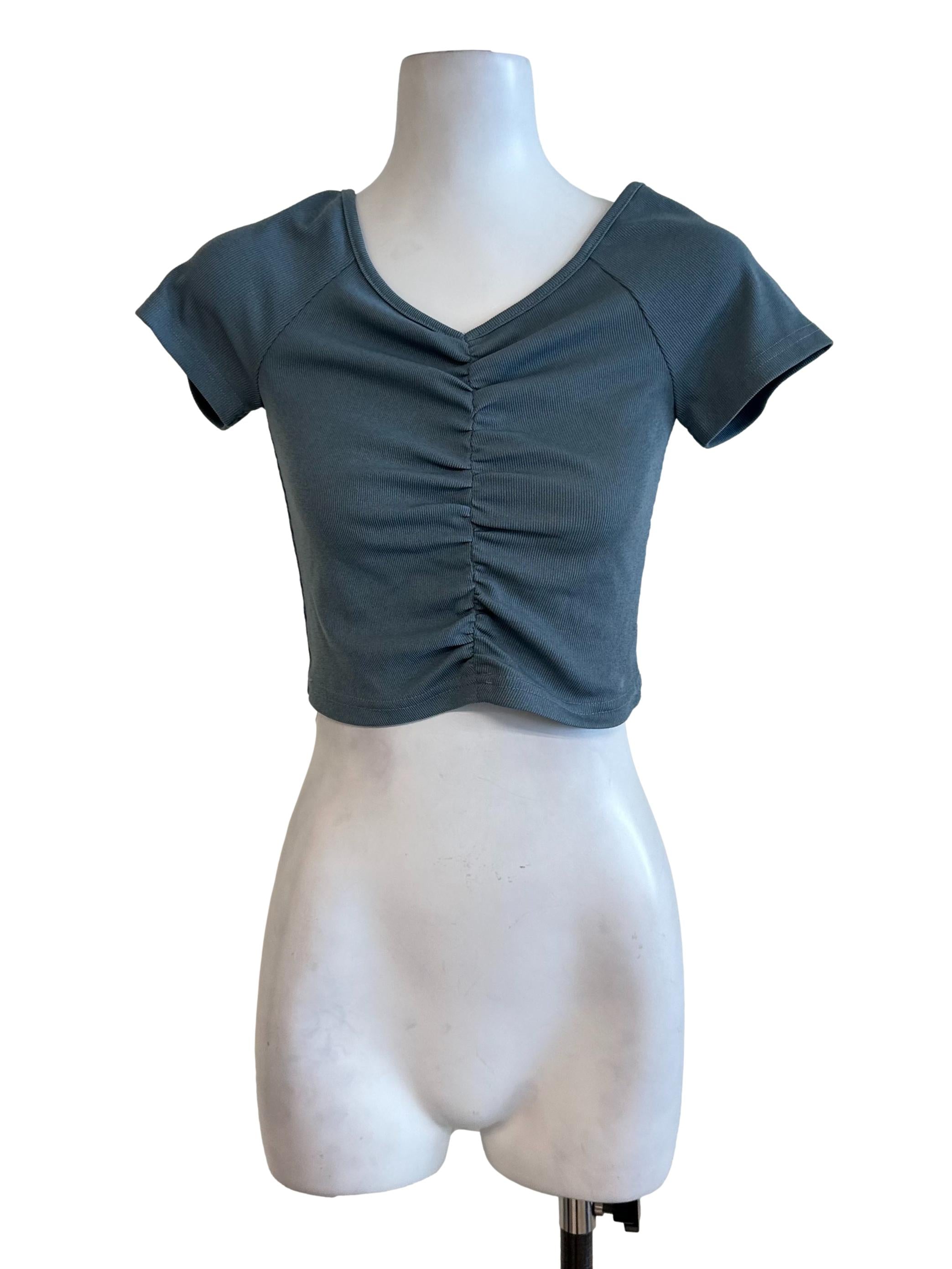 Dusty Blue Knit Short Sleeve Top